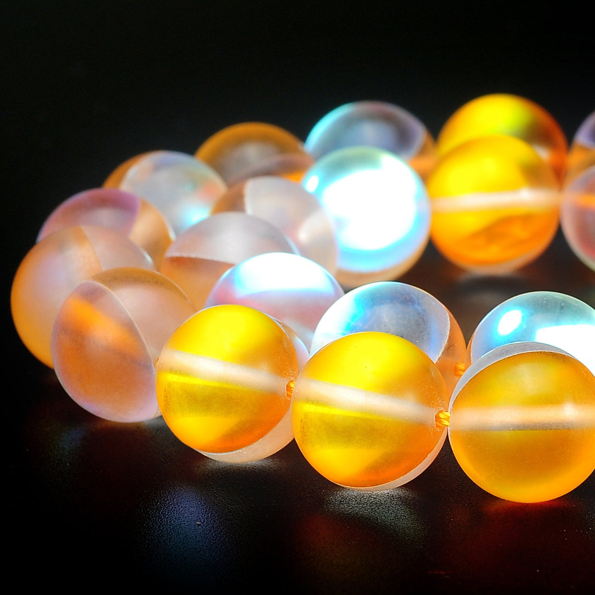 RUBYCA 10mm Round Moonstone Matte Crystal Glass Beads Aura for Jewelry Making Gold, 1 Strand