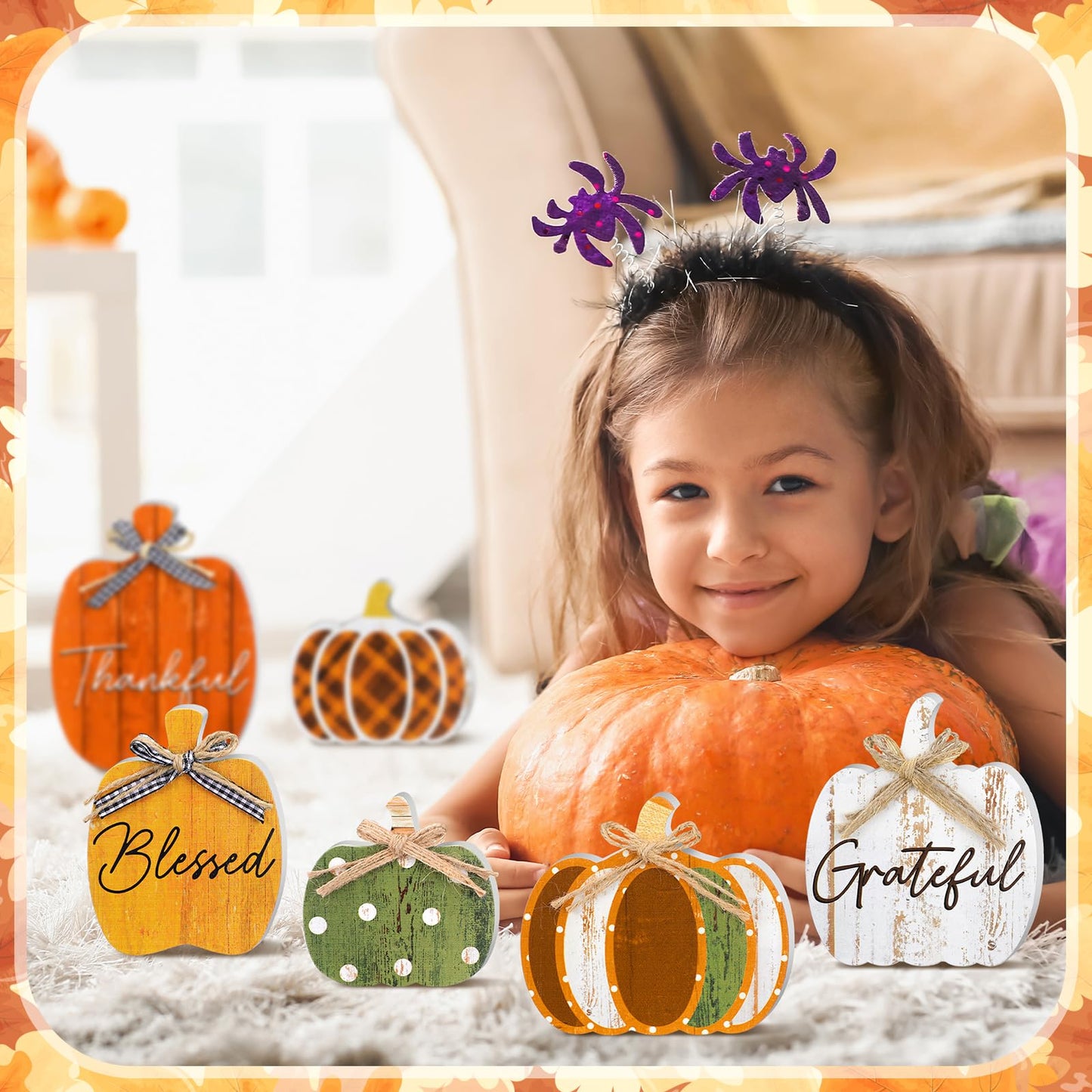 Yousoontic 6 Pcs Thanksgiving Decor for Home Pumpkin Wooden Block Sign Autumn Fall Table Centerpiece for Thanksgiving Tiered Tray Harvest Table Mantel Shelf Decor(Classic)
