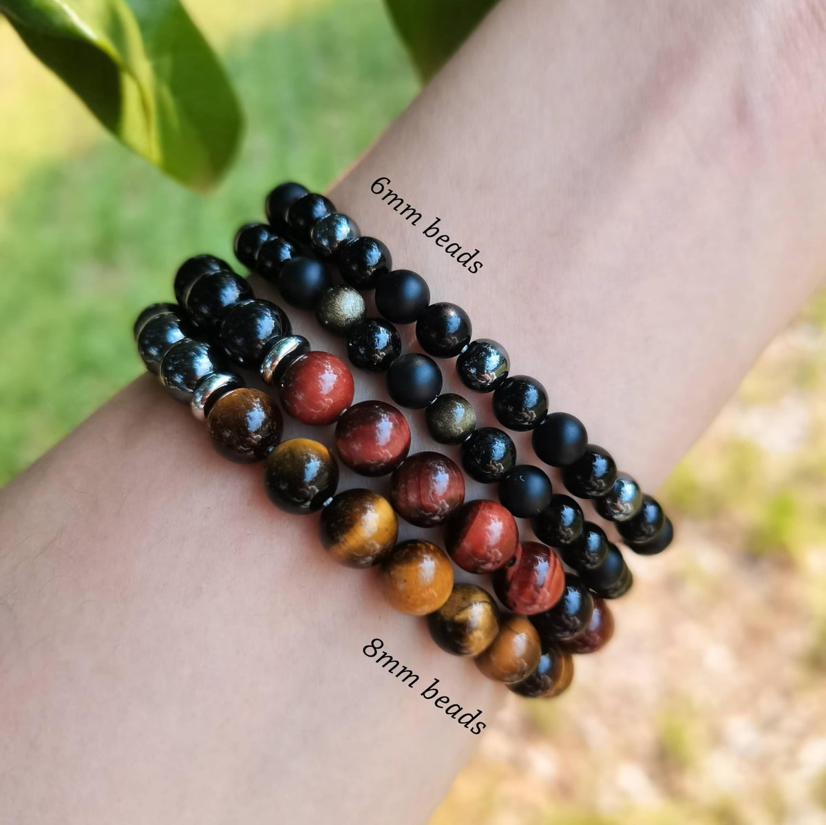 Gracayfr Black Tourmaline Obsidian Bracelet Triple Empath Protection Onyx Healing Crystals Spiritual Natural Stone Gemstone Stretch Gold Sheen