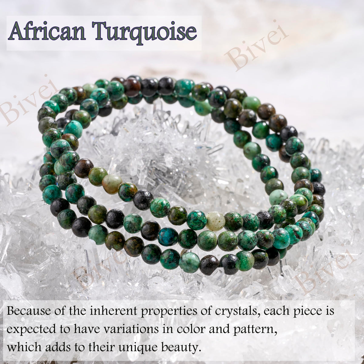 African Turquoise - Transformation - 4mm Beaded Bracelets for Women Handmade Semi Precious Natural Stone Stretch Elastic Jewelry Yoga Protection Gifts Small