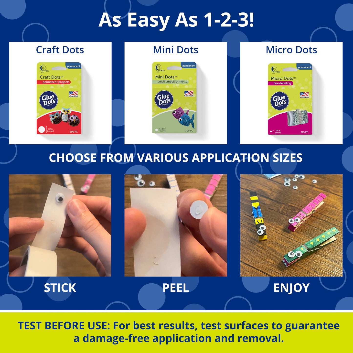 Glue Dots, Crafter's Pack, Double-Sided, Mini Dots, Craft Dots, Micro Dots, Permanent, 825 Dots, DIY Craft Glue Tape, Sticky Adhesive Glue Points, Liquid Hot Glue Alternative, Clear, 3 Pack