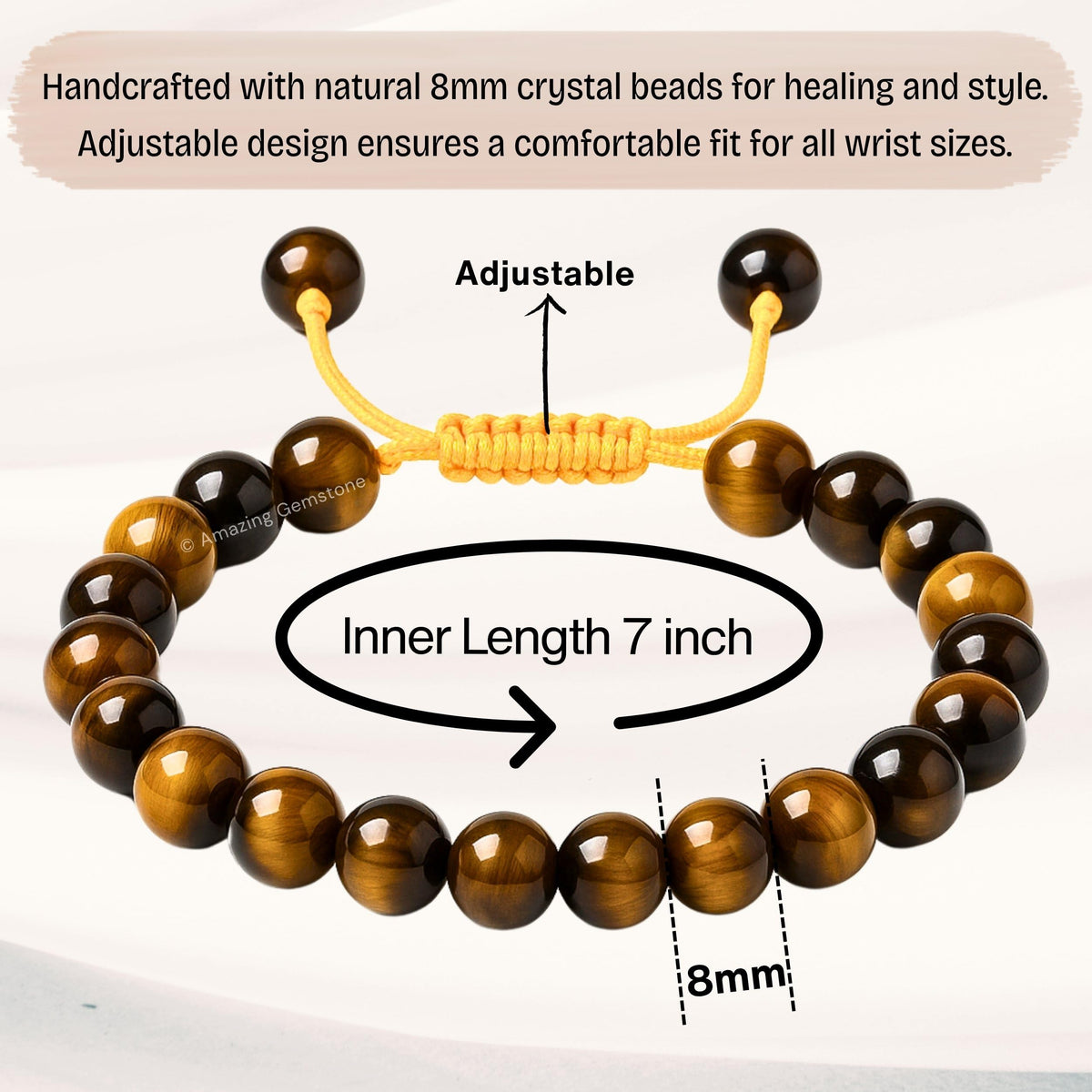 Amazing Gemstone Tiger Eye Bracelet for Women Men's Gifts - Protection Healing Crystal Bracelet - 8mm Gemstone Beaded Adjustable Bracelet