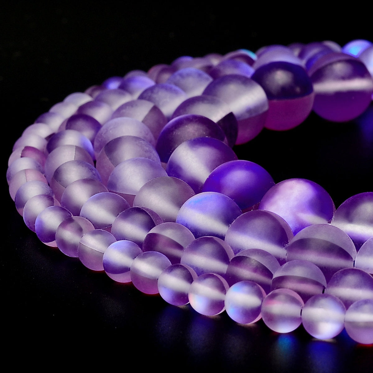 RUBYCA 8mm Round Moonstone Matte Crystal Glass Beads Aura for Jewelry Making Purple, 1 Strand