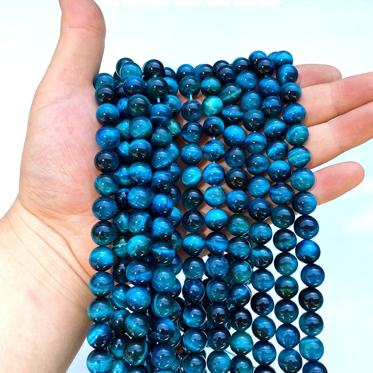 12mm 32PCS Blue Tiger Eye Beads Natural Stone Gemstone Spacer Loose Beads for Jewelry Making DIY Bracelet Semi Precious Beads Strand 15 inches