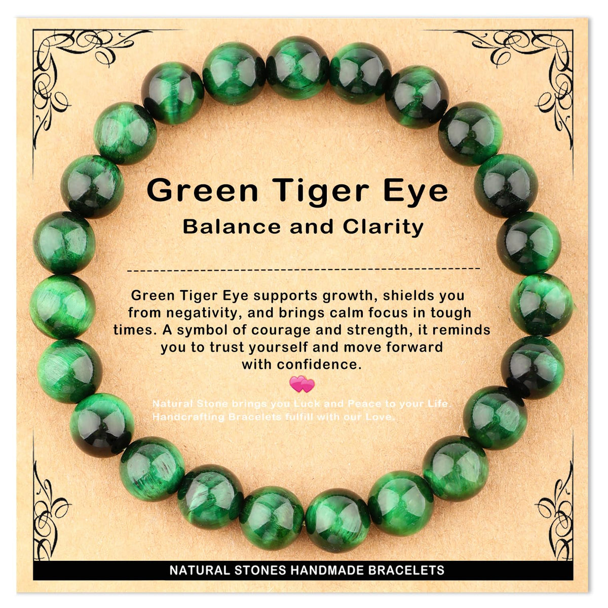 AD Beads 8mm Handmade Green Tiger Eye Elastic Bracelet – Natural Gemstone for Balance, and Clarity – Meditation, Yoga, Healing and Energy Gift for Men Women