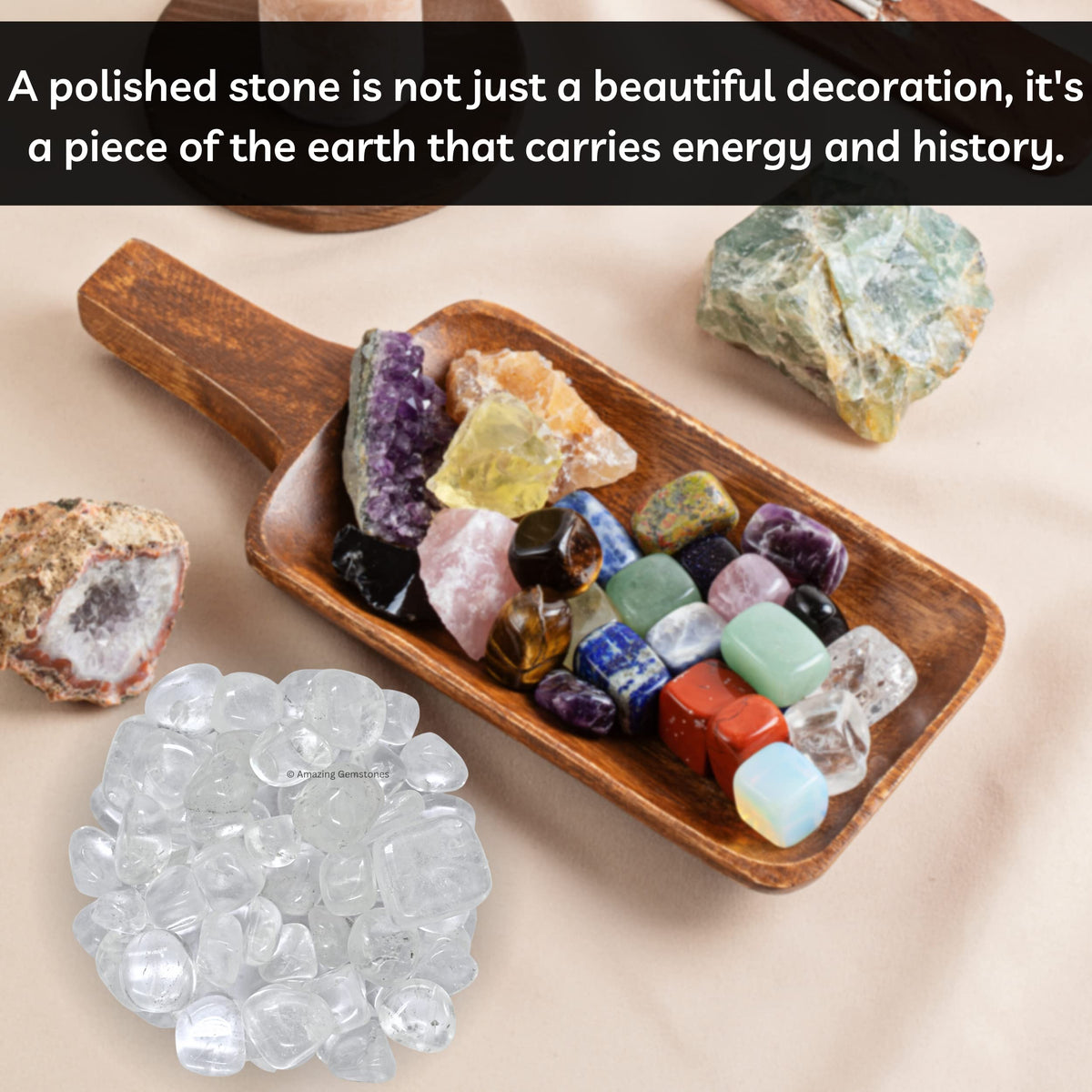 Amazing Gemstone Clear Quartz Crystals and Healing Stones Tumbled - 1000+ Carats Clear Quartz Stone, Natural Healing Stones for Energy Balance, Stress Relief, Polished Gems Rocks