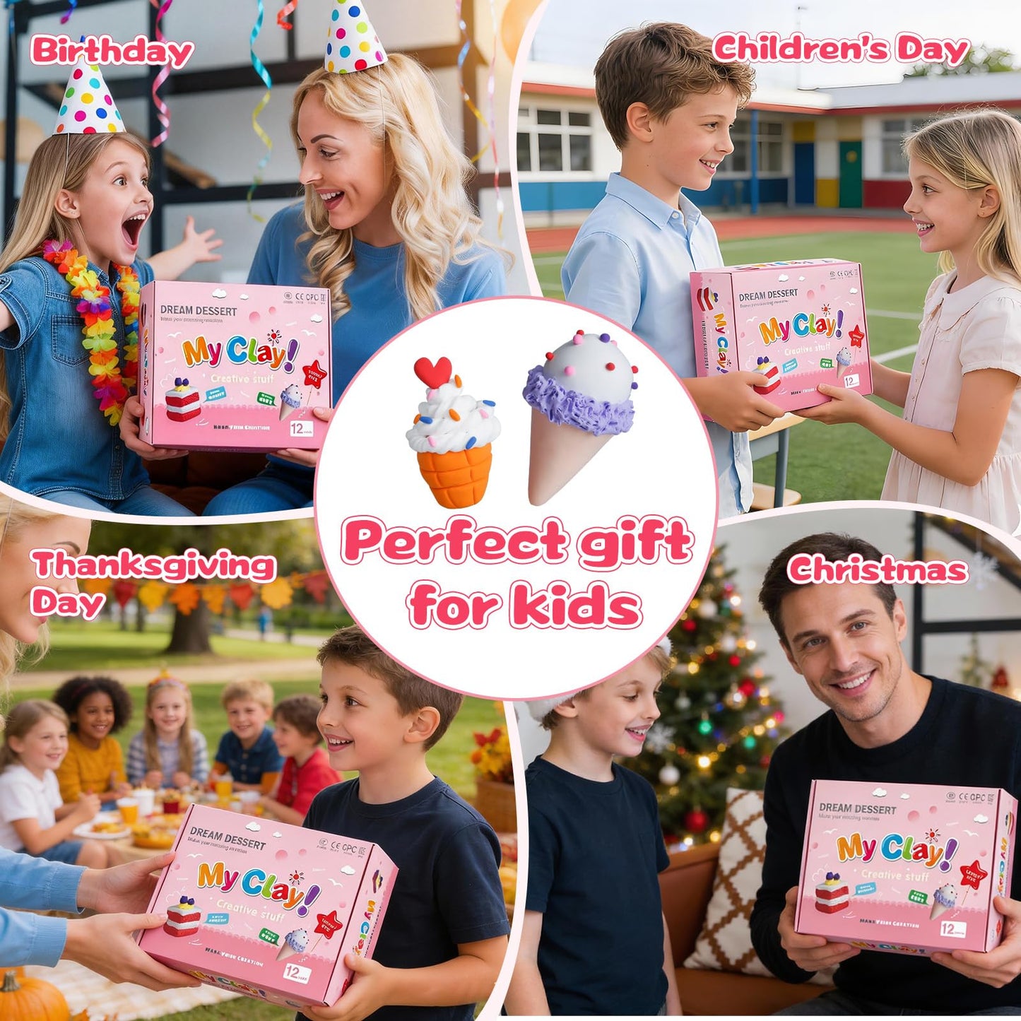 Air Dry Clay Kit, Modeling Clay for Kids, 12 Pack Dessert Theme, Soft & Non-Sticky, Non-Toxic DIY Art & Craft with Sculpting Tools & Tutorials, Birthday Holiday Gifts for Ages 4-12 Boys & Girls