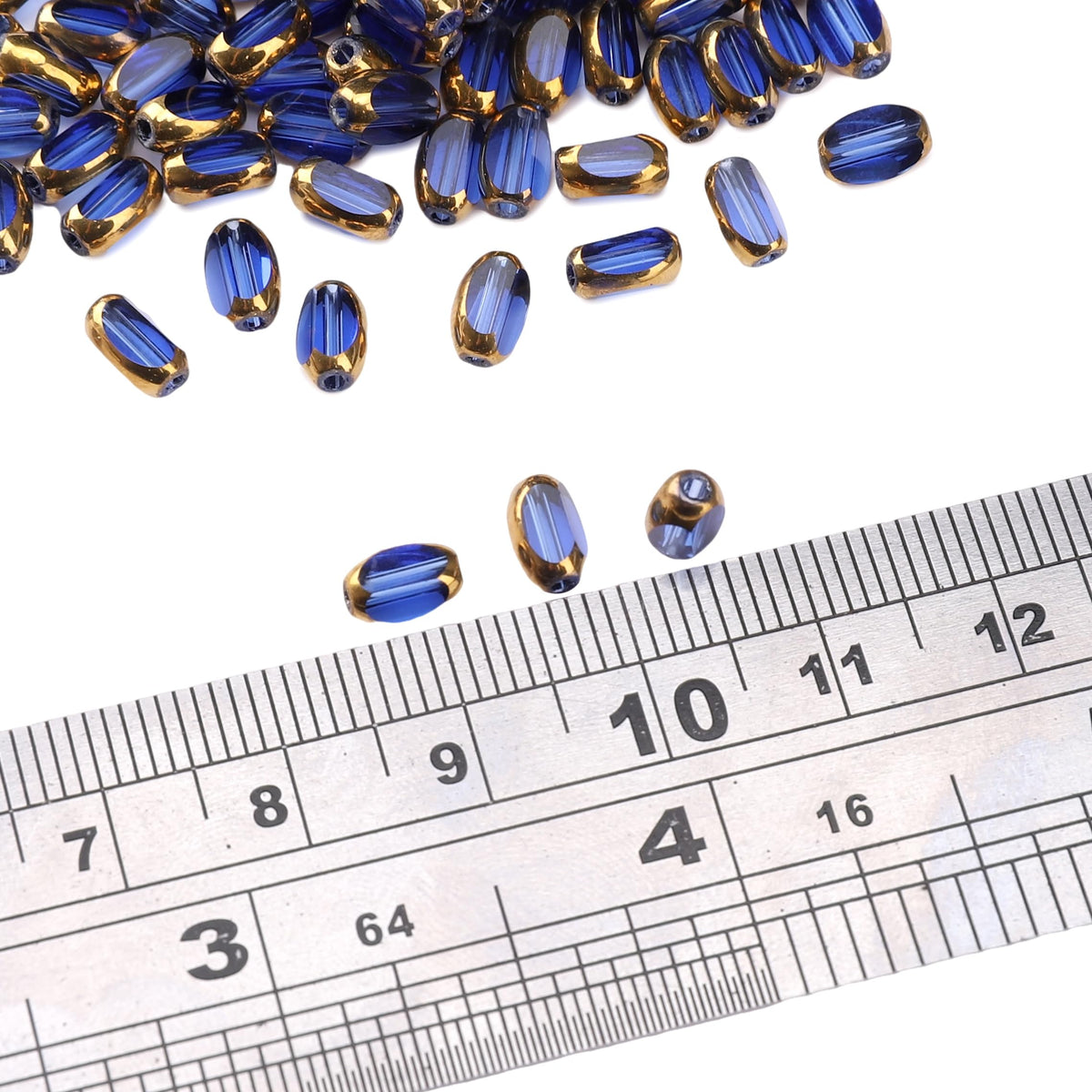 DADIFEN Glass Rice Beads Clear Royal Blue 4x6mm 50pcs Faceted Oval Golden Edge Crystal Loose Beads for DIY Craft Jewelry Making