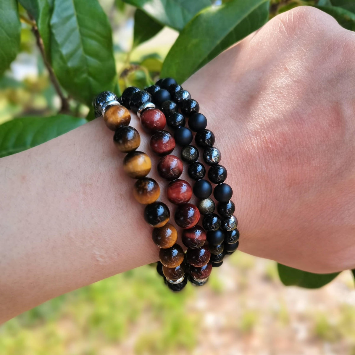 Gracayfr Tiger Eye Black Tourmaline Bracelet Anxiety Relief Healing Crystal Spiritual Natural Stone Beaded Empath Protection Gemstone Stretch Hematite Red