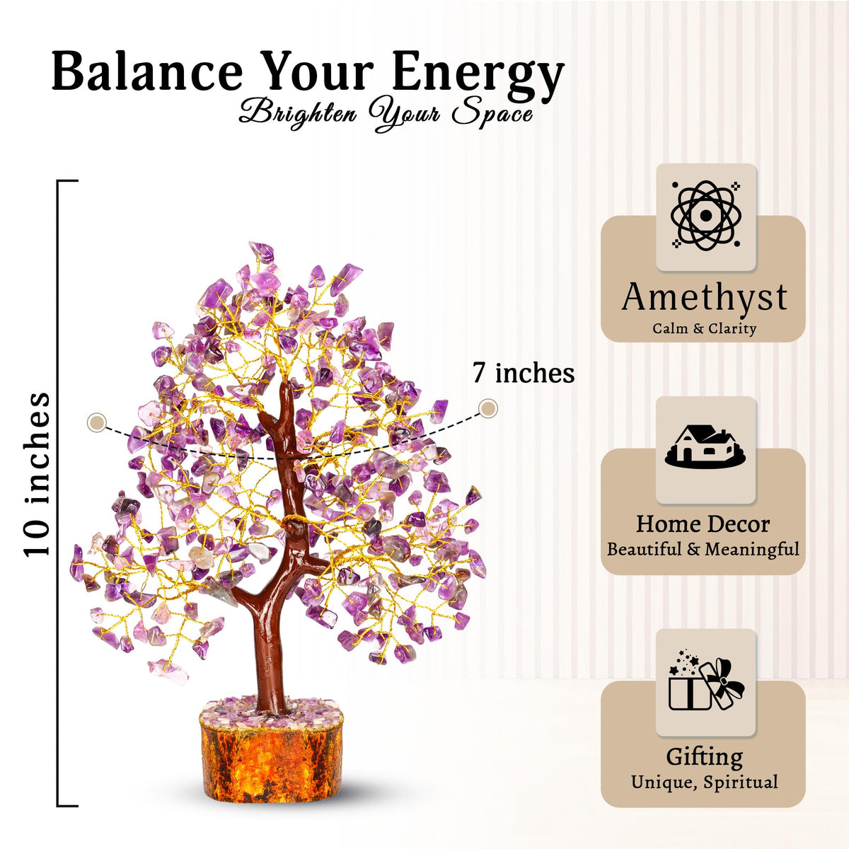 YATSKIA Amethyst Crystals Tree of Life - Stones and Crystals - Bonsai Tree - Good Luck Gifts for Women - Meditation Accessories - Chakra Stones Decor