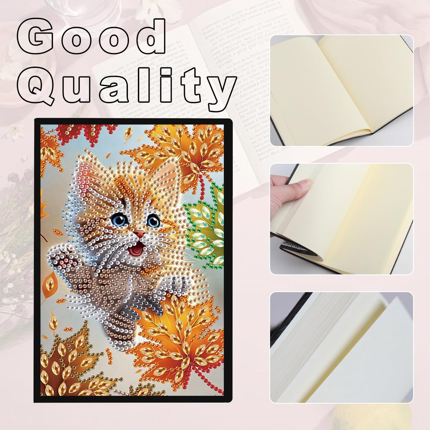 JZHYOAN Cat DIY Diamond Painting Notebook for Adults A5 Blank Diamond Art Composition Journaling Notebooks Notepad Sketchbook Diary Mosaic Kits for Beginners Craft Lovers Gift Table Decoration