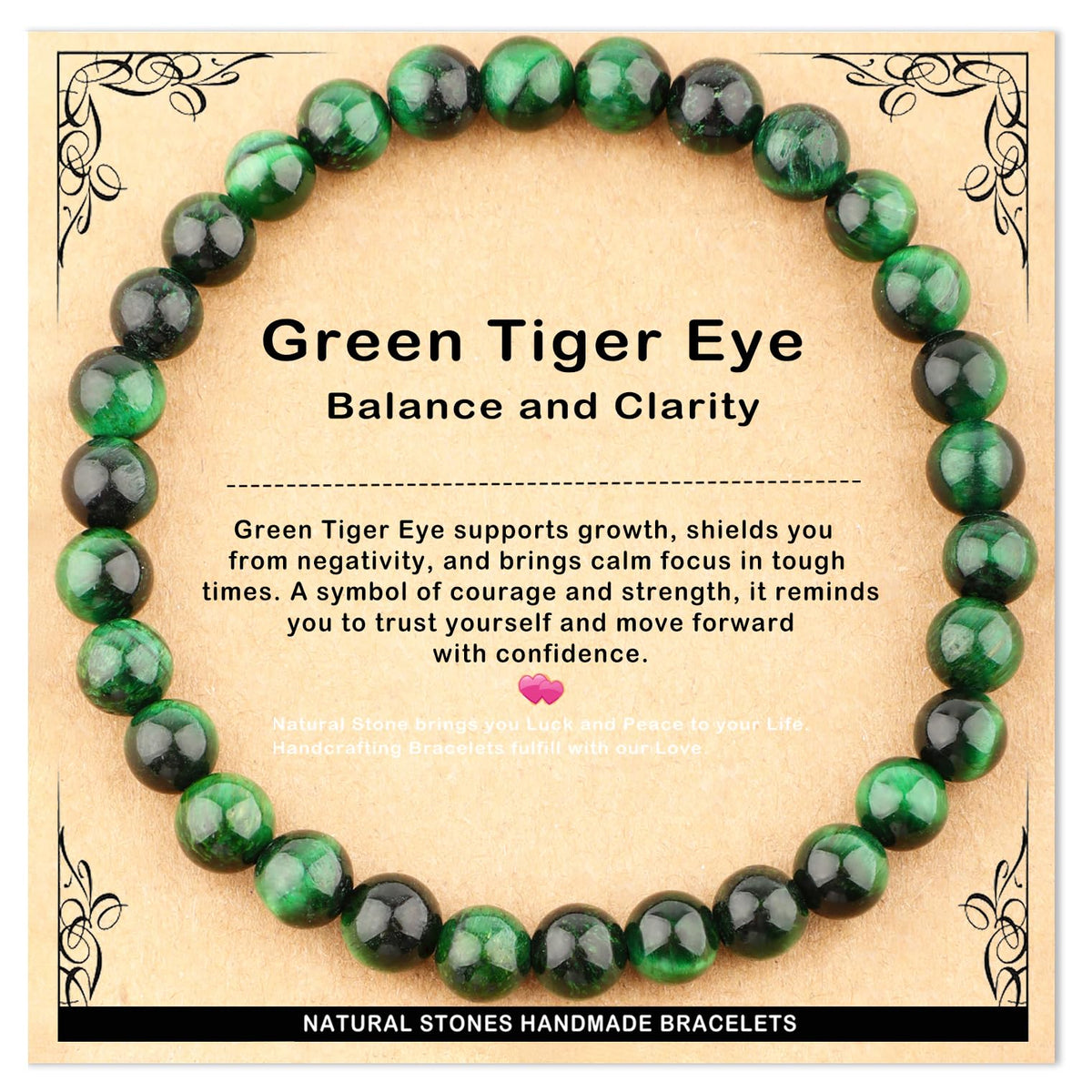 AD Beads 6mm Handmade Green Tiger Eye Elastic Bracelet – Natural Gemstone for Balance, and Clarity – Meditation, Yoga, Healing and Energy Gift for Men Women