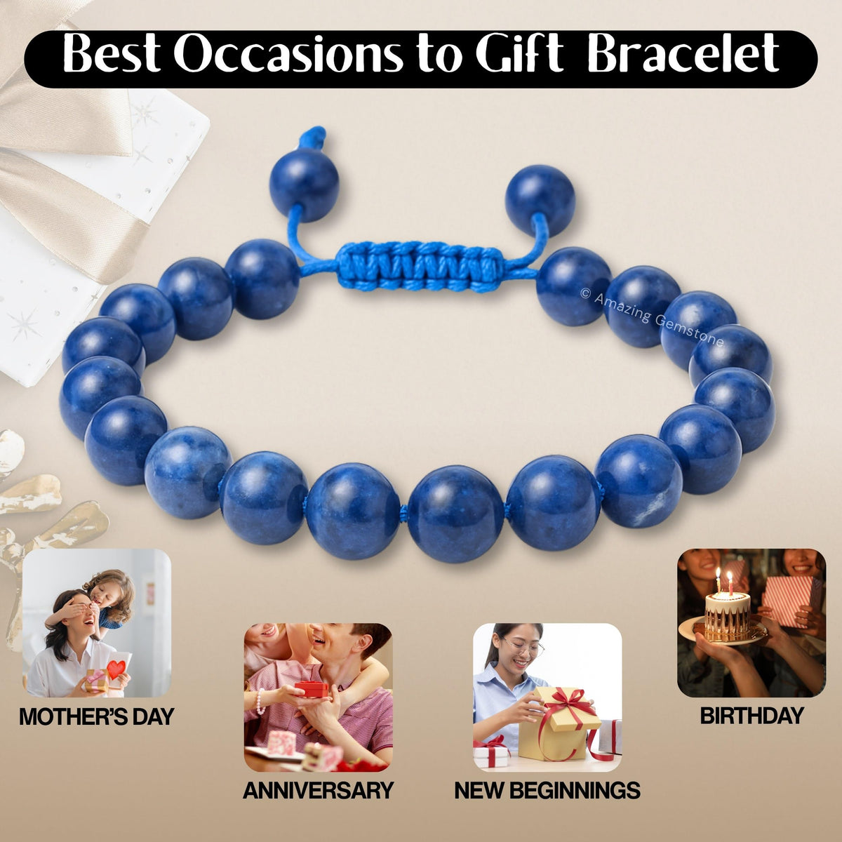 Amazing Gemstone Sodalite Bracelet for Women Men's Gifts - Protection Healing Crystal Bracelet - 8mm Gemstone Beaded Adjustable Bracelet