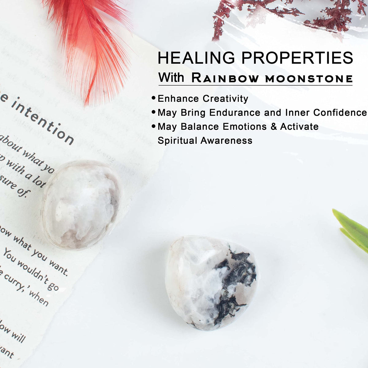 "300+ Carats, 2 Pcs Rainbow Moonstone Polished Stones and Crystals, Tumbled Stones 20-25mm Real Healing Stones for Beginners Used as Crystal Meditation Reiki Thumb Stones Gift for Rock Collection"