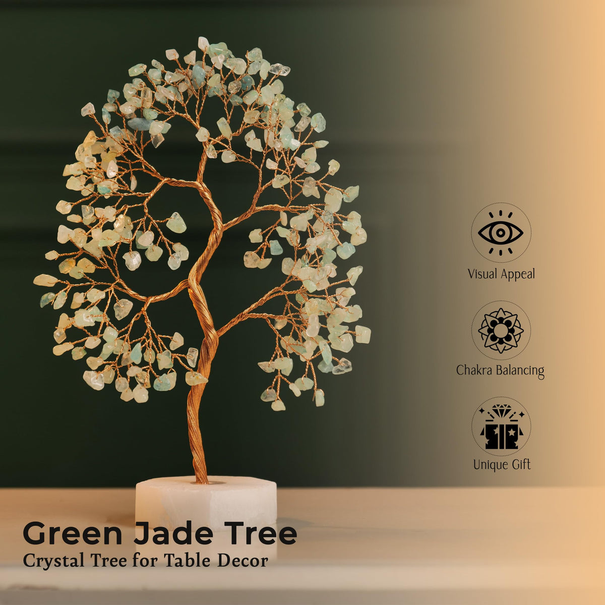 Green Jade Crystal Tree for Positive Energy - Chakra Tree of Life, Thoughtful Gift for Women - Clever Birthday Idea