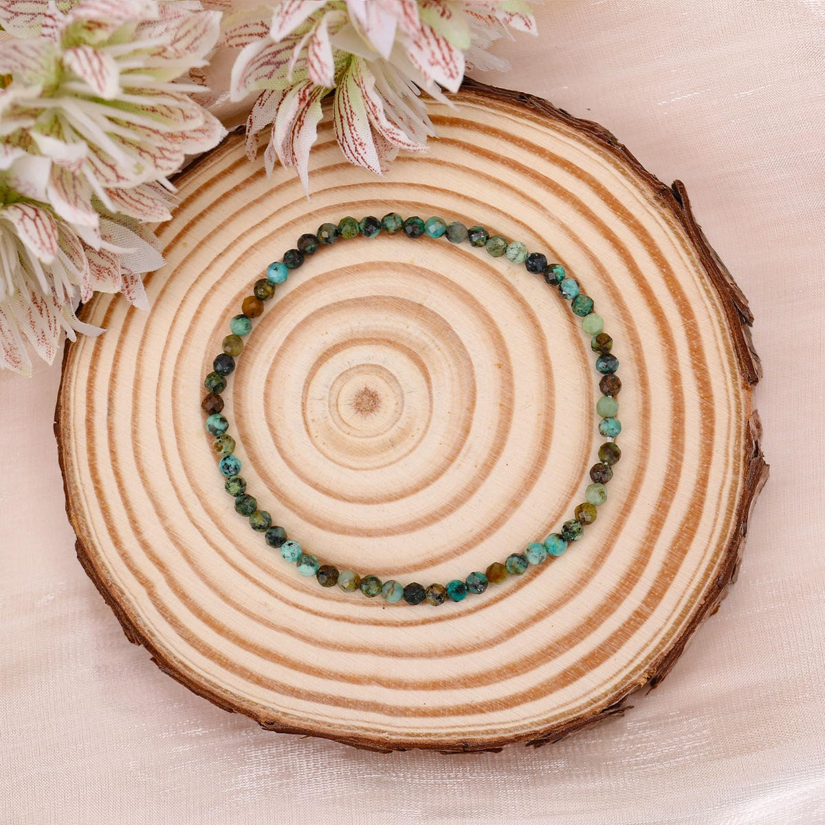 BONNY BOXX Natural Genuine Gemstone Faceted Round Beads Bracelets, 3mm Adjustable Stretchy Tiny Faceted African Turquoise Bracelet, Healing Crystal Reiki Chakra Dainty Jewelry Fashion Gifts