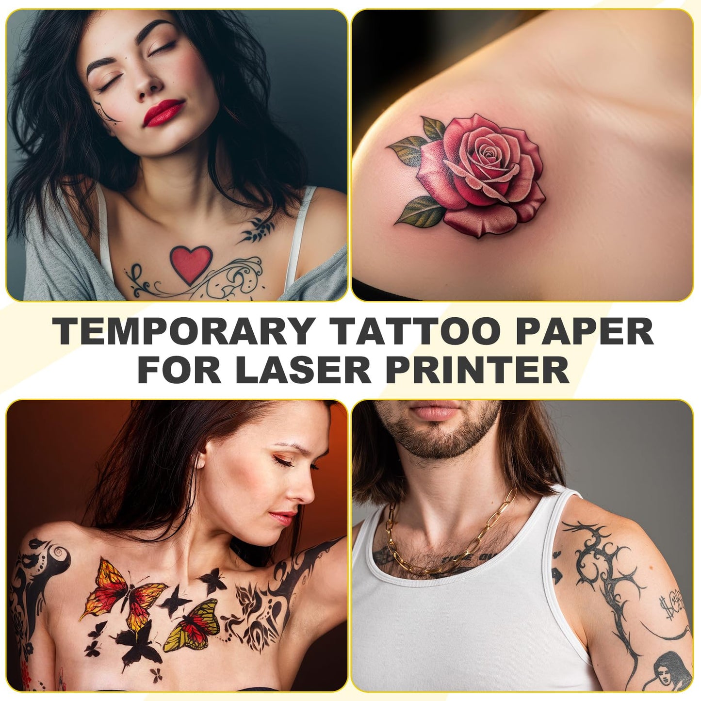 Blulu 15 Sheets Printable Temporary Tattoo Paper for Laser Printer 8.3 x 11.7 Inch DIY Personalized Image Transfer Decal Paper Water-resistant, Skin-Friendly Tattoo Papers for Party Birthday Festivals
