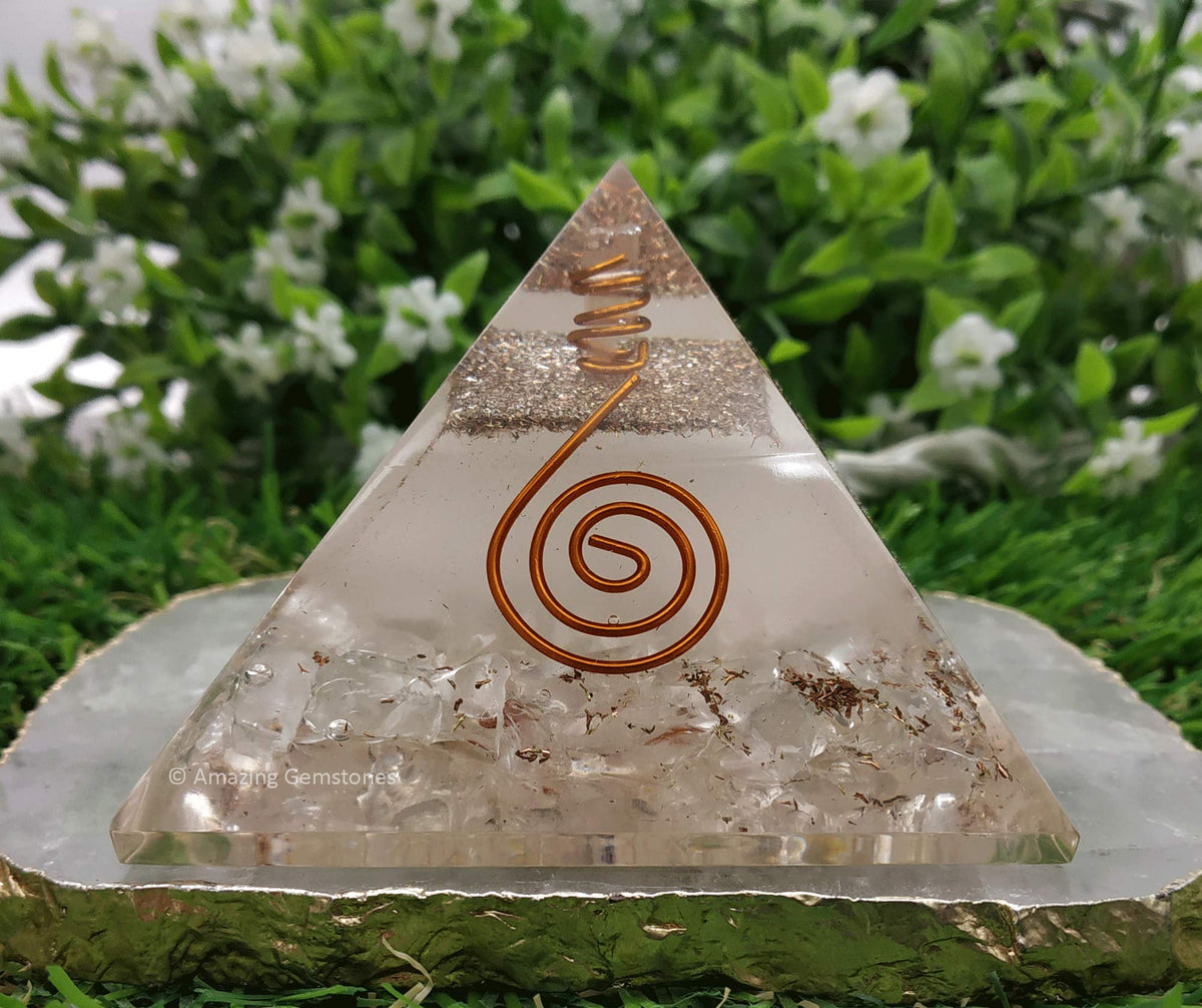 Large Orgone Pyramid | Glow in Dark Clear Quartz Pyramid Crystal | Orgonite Pyramid | Organ Pyramids Positive Energy Healing