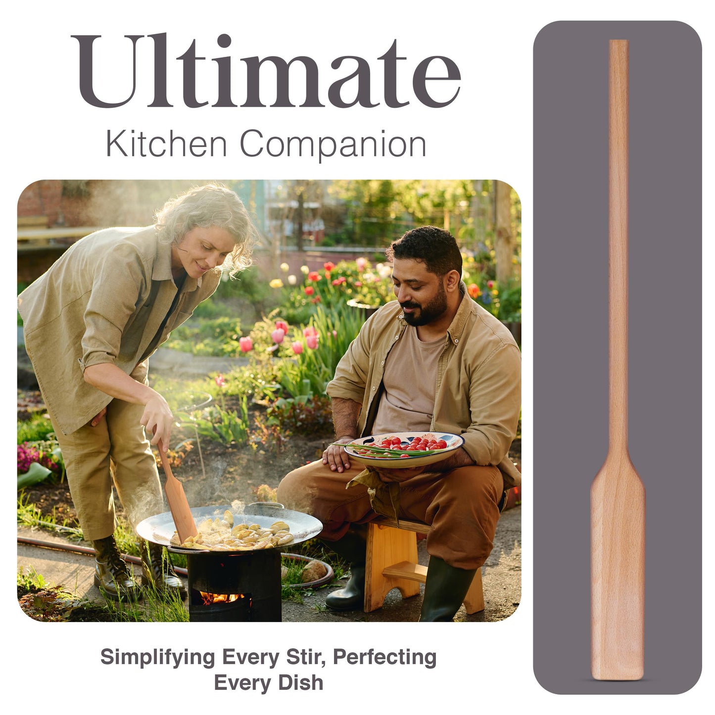 Flat Wooden Spatula for Cooking - 24" Long Wooden Stirring Paddle for Cooking, Mixing, Brewing in Big Stock Pots, Hand-Held Beech Wood Pot Stirrer Wooden Spoon for Kitchen