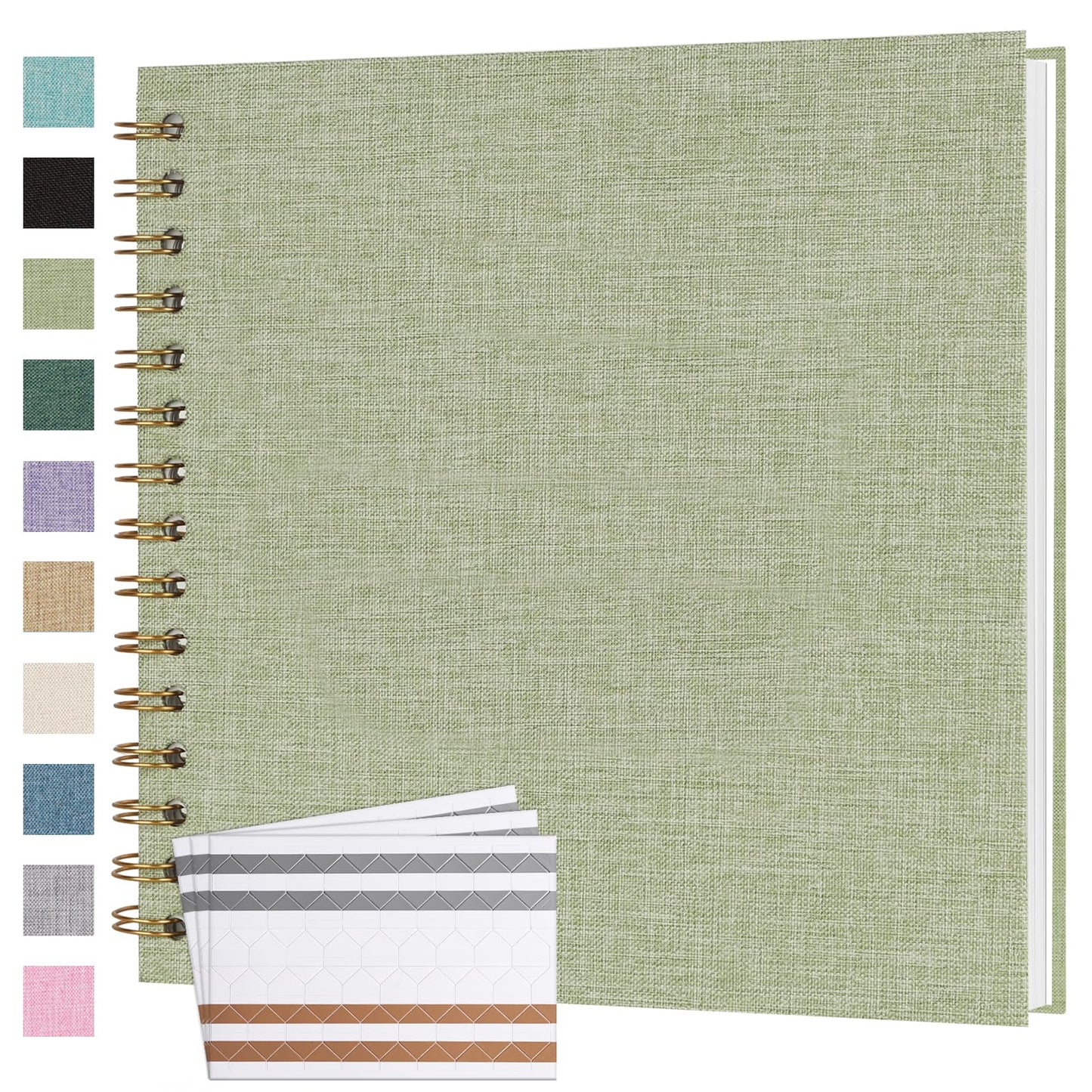 Scrapbook Photo Album 8x8 Inches 40 Pages Hardcover Kraft Paper Linen Cover Scrap Book Memory Book DIY Scrapbook Albums for Wedding Baby Boyfriend Travel Anniversary Family, GrassGreen
