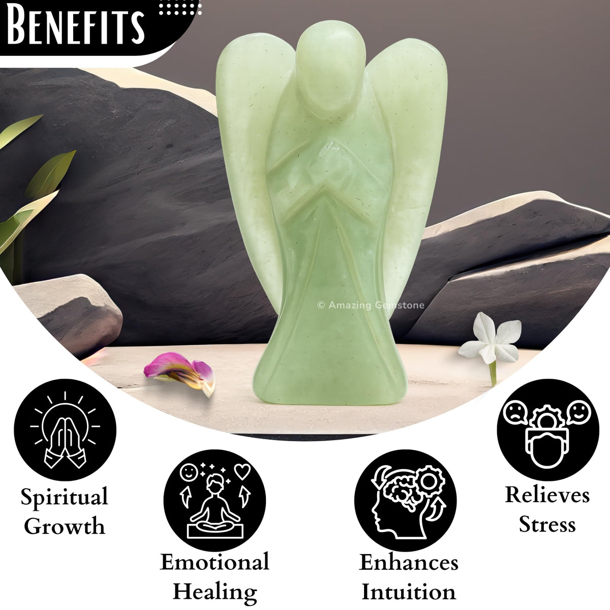 Amazing Gemstone Green Aventurine Angel - Green Aventurine Crystal Angel and Pocket Guardian Angel Crystal Figurines (1.5 inches)