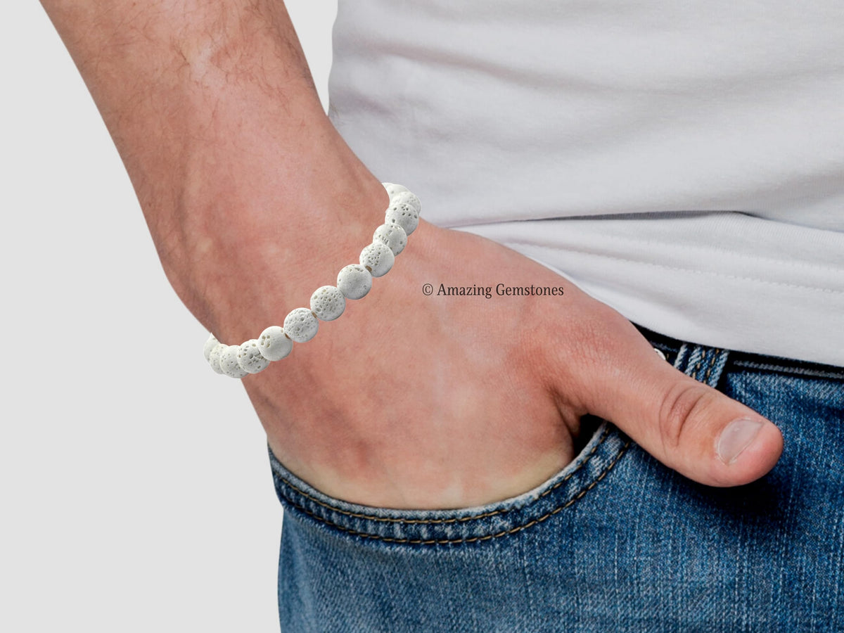 Amazing Gemstone White Lava Bracelet for Women Men's Gifts - Protection Healing Crystal Bracelet - 8mm Gemstone Beaded Adjustable Bracelet