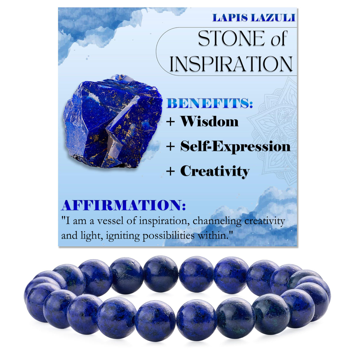 Lapis Lazuli - Inspiration - 8mm Beaded Bracelets for Women Handmade Semi Precious Natural Stone Stretch Elastic Jewelry Yoga Protection Gifts