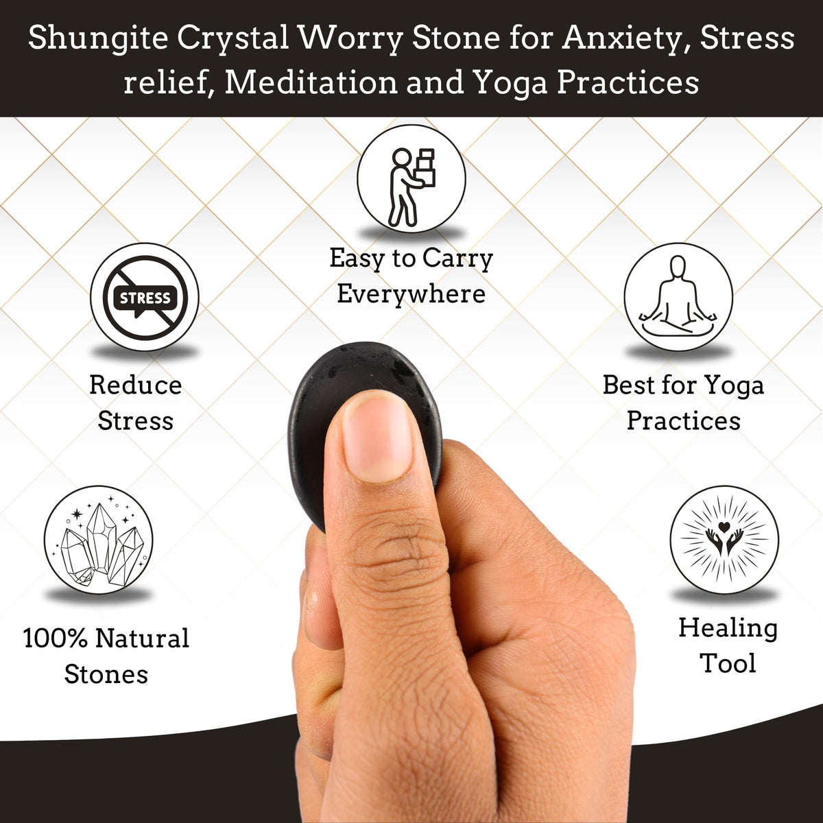 Anaya Agate Shungite Worry Stones Certified Crystal Thumb Worry Stone for Anguish, Relaxing and Soothing Balance Stones for Meditation, Stress Relief Crystals and Healing Stones for Men Women