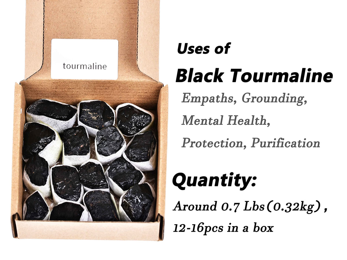 JIC Gem 12-16Pcs 0.7 Lbs Irregular Shape Black Tourmaline Raw Crystal Bulk Natural Black Tourmaline Quartz Crystals and Healing Stones,Madagascar Gemstone Rough Stones Crystal Bulk