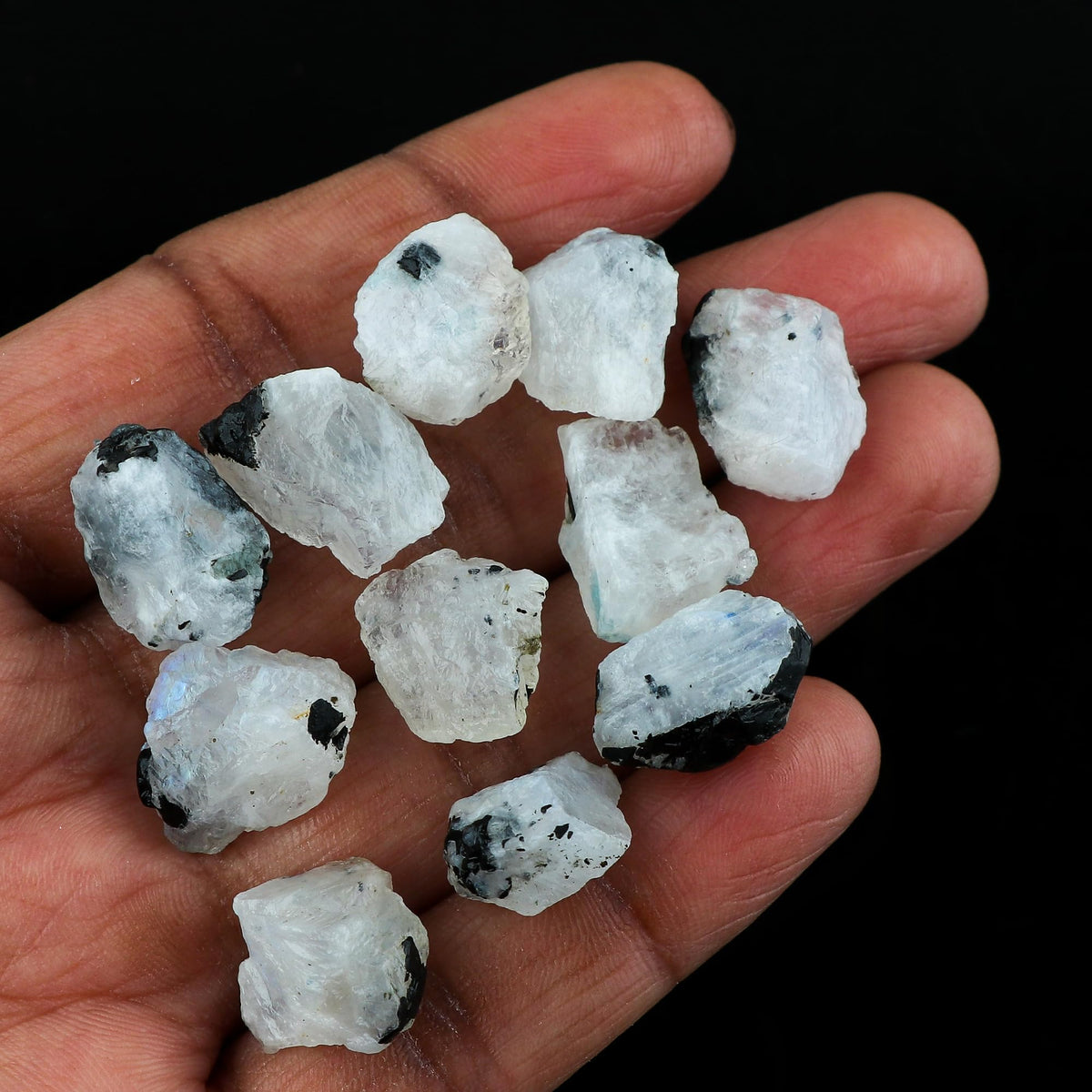 CRYSTALINES (7 to 9pcs) Natural Raw Rainbow Moonstone Gemstone, Assorted Bulk Rough Stones, DIY Jewelry Making, Wholesale Loose Supplies, Healing Crystals, Birthstone, Gem Collection