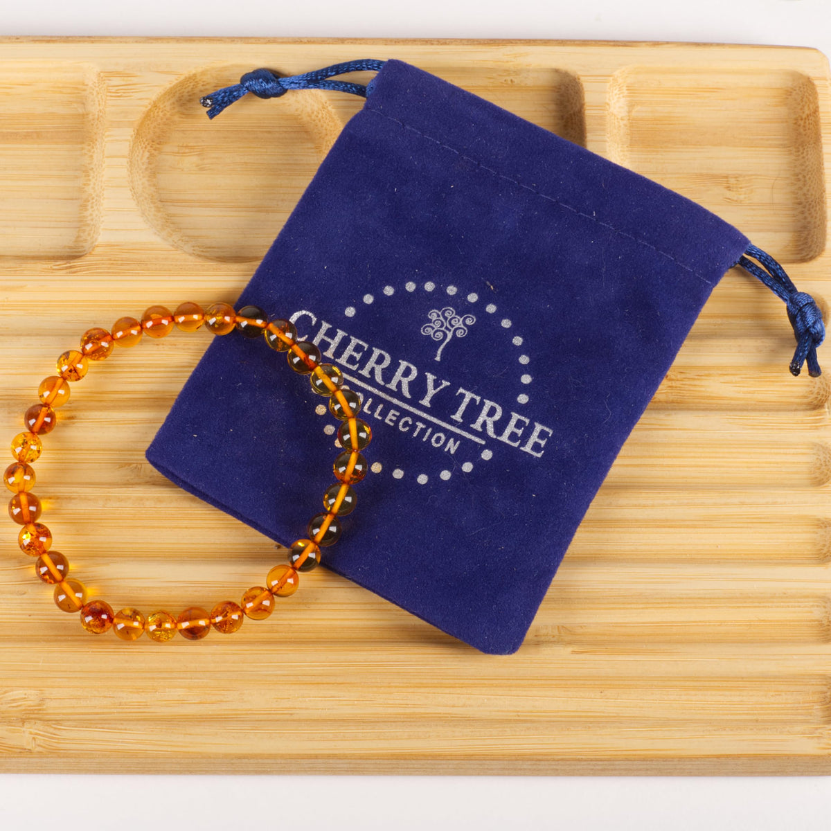 Cherry Tree Collection - Small, Medium, Large Sizes - Gemstone Beaded Bracelets For Women and Men - 6mm Round Beads (Dark Amber - Medium)
