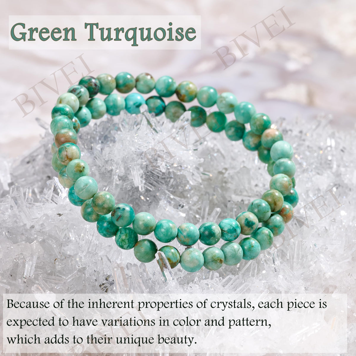 Bivei Green Turquoise - Balance - 6mm Beaded Bracelets for Women Handmade Semi Precious Natural Stone Stretch Elastic Jewelry for Women Yoga Protection Gifts
