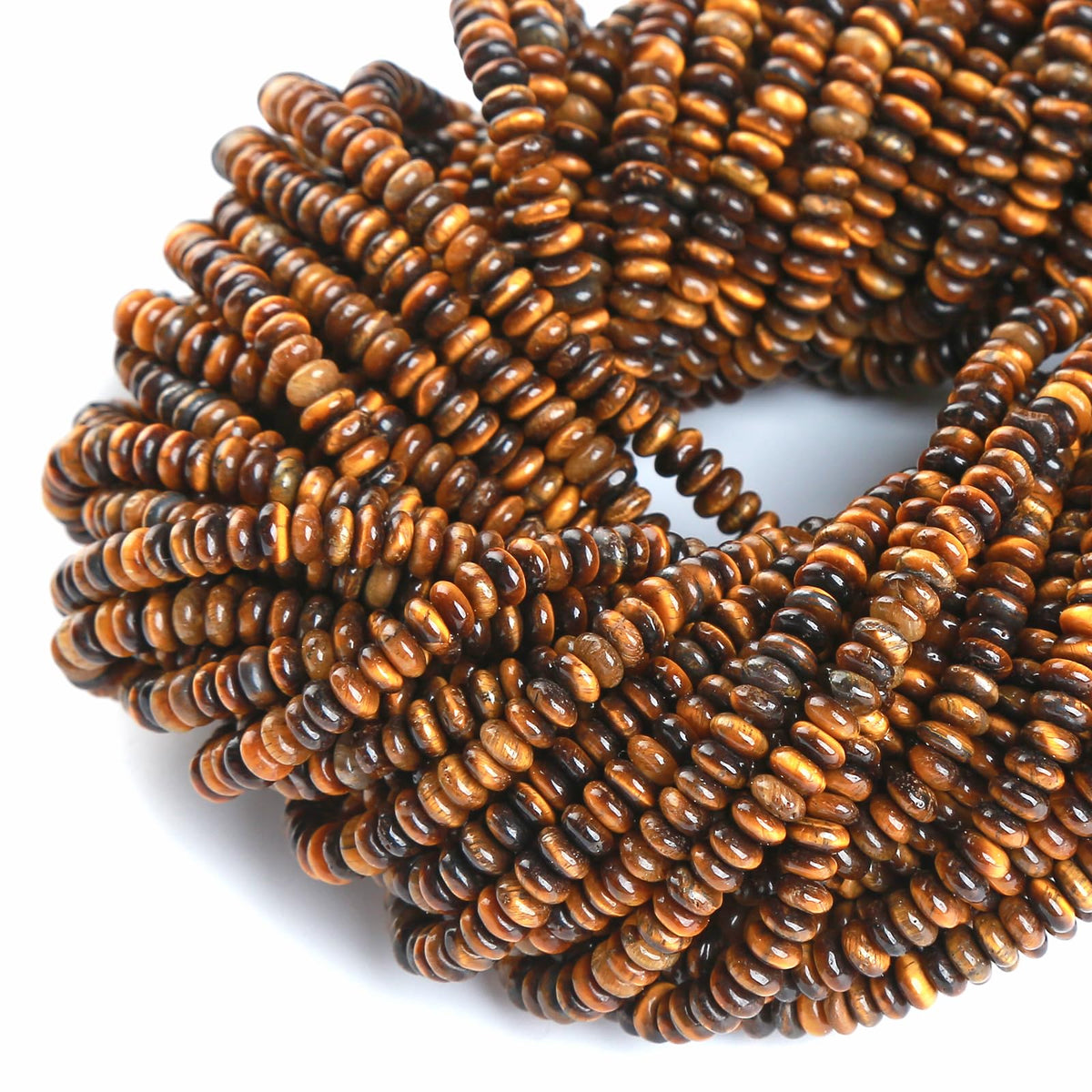 150PCS 2x4mm Natural Yellow Tiger Eye Rondelle Beads Abacus Disk Stone Beads Round Loose Spacer Gemstone Beads for DIY Bracelet Necklace Jewelry Making