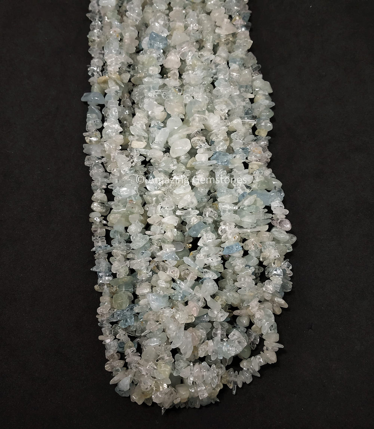 Crushed Aquamarine Pre Drilled Crystal Chips Beads for Bracelets Making, DIY Handmade Natural Healing Crystals (25 Inch Strand)