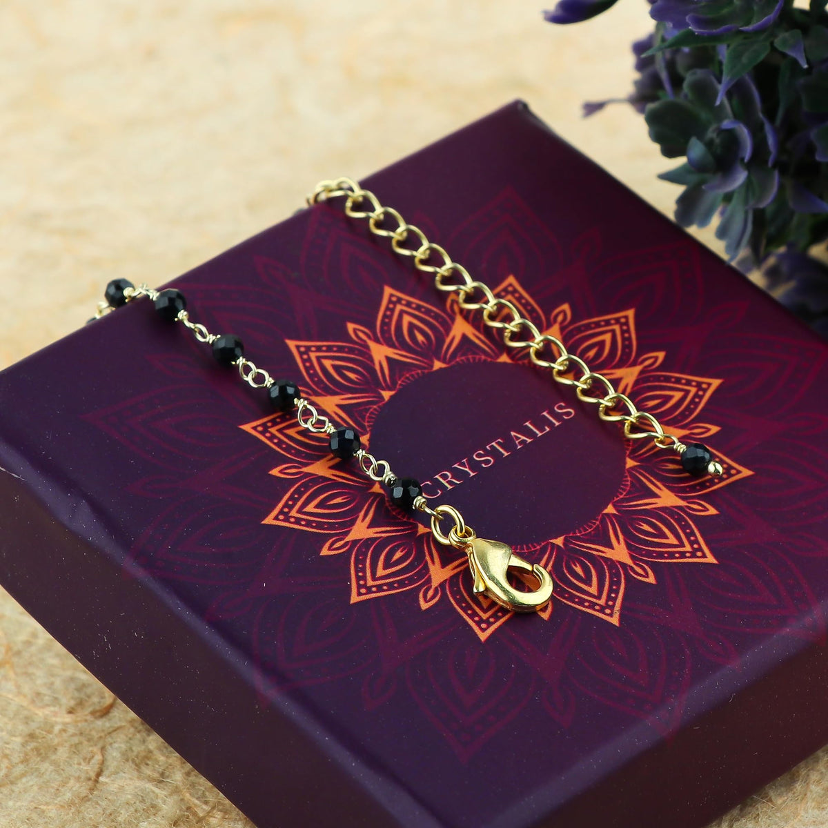 JOR Natural Blue Sapphire Beaded Rosary Anklet, Handmade Craft, Anklet Beads Bracelet, Chakra Healing Anklet, Gemstone Women Jewelry, Dainty Gold Plated Anklet 9 inch + 2 inch (1pcs)
