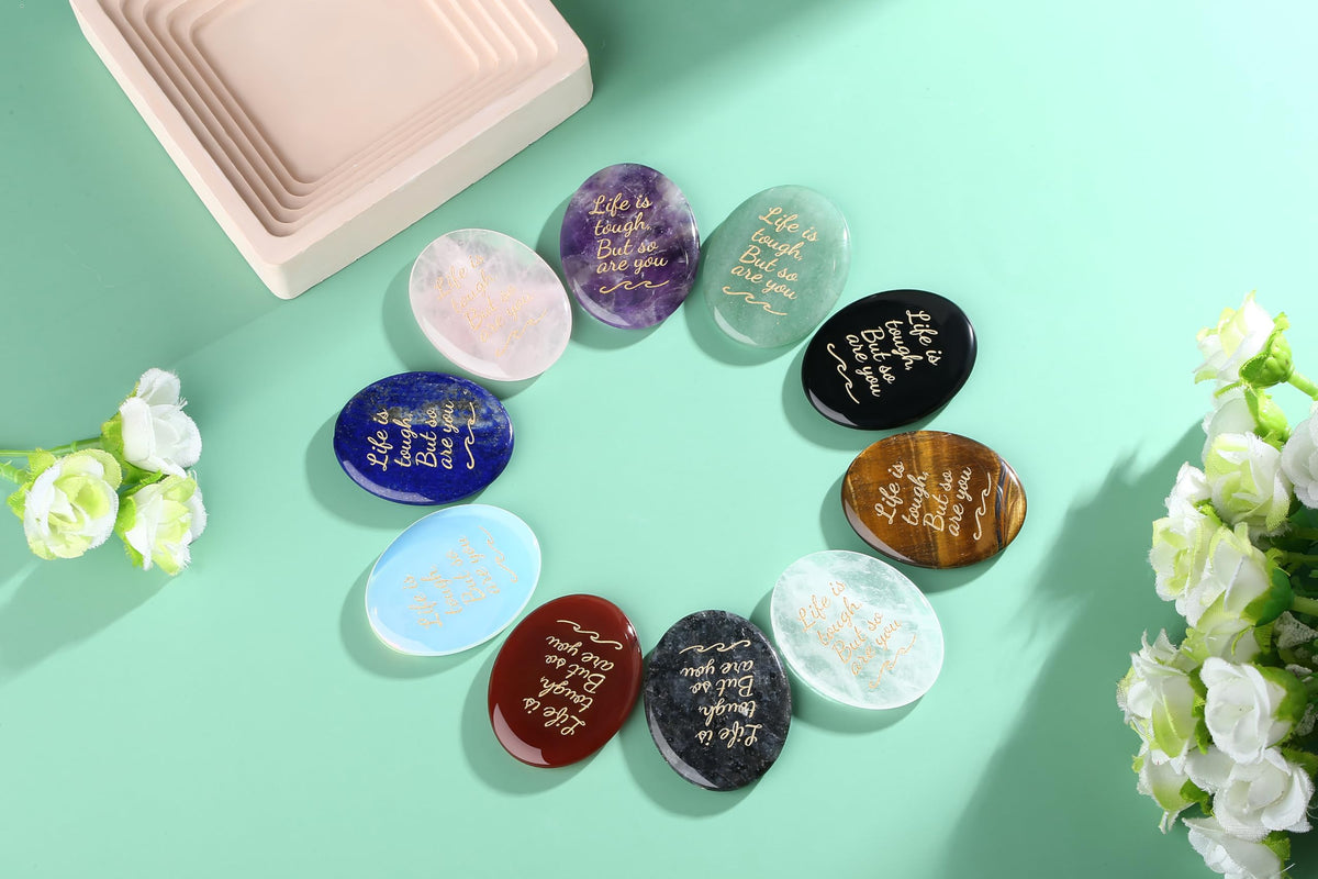 NUKAYAI Inspirational Gifts Worry Stone Tiger Eye Crystal Crystals and Healing Stones Natural Meditation Accessories Gemstones Trinkets Pocket Stress Relief Anxiety Relief Items Gifts for Women Men