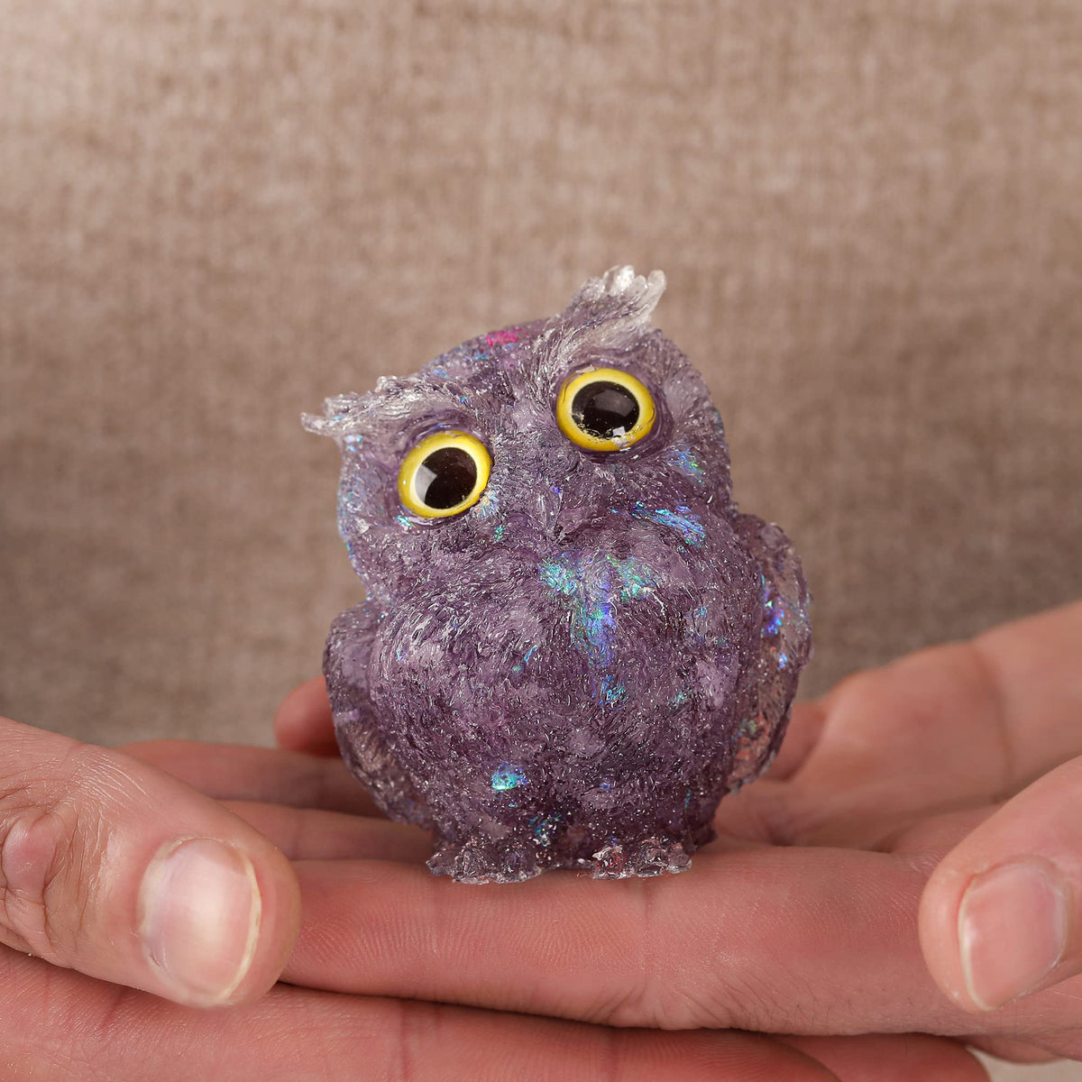 Reyife Hand-Carved Natural Crystal Owl Statue Reiki Healing Gemstone Animal Figurines Home Office Car Decoration The Best Gifts 2.4 inches