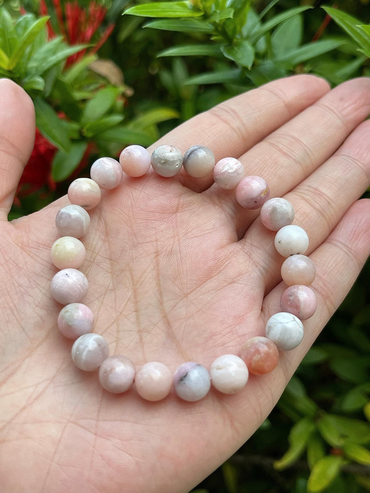GAF TREASURES Pink Opal Crystal Bead Bracelet 8mm, Genuine Pink Opal Stretch Gemstone Bracelet, Healing Crystal Bracelet, Gift for Men & Women (1)