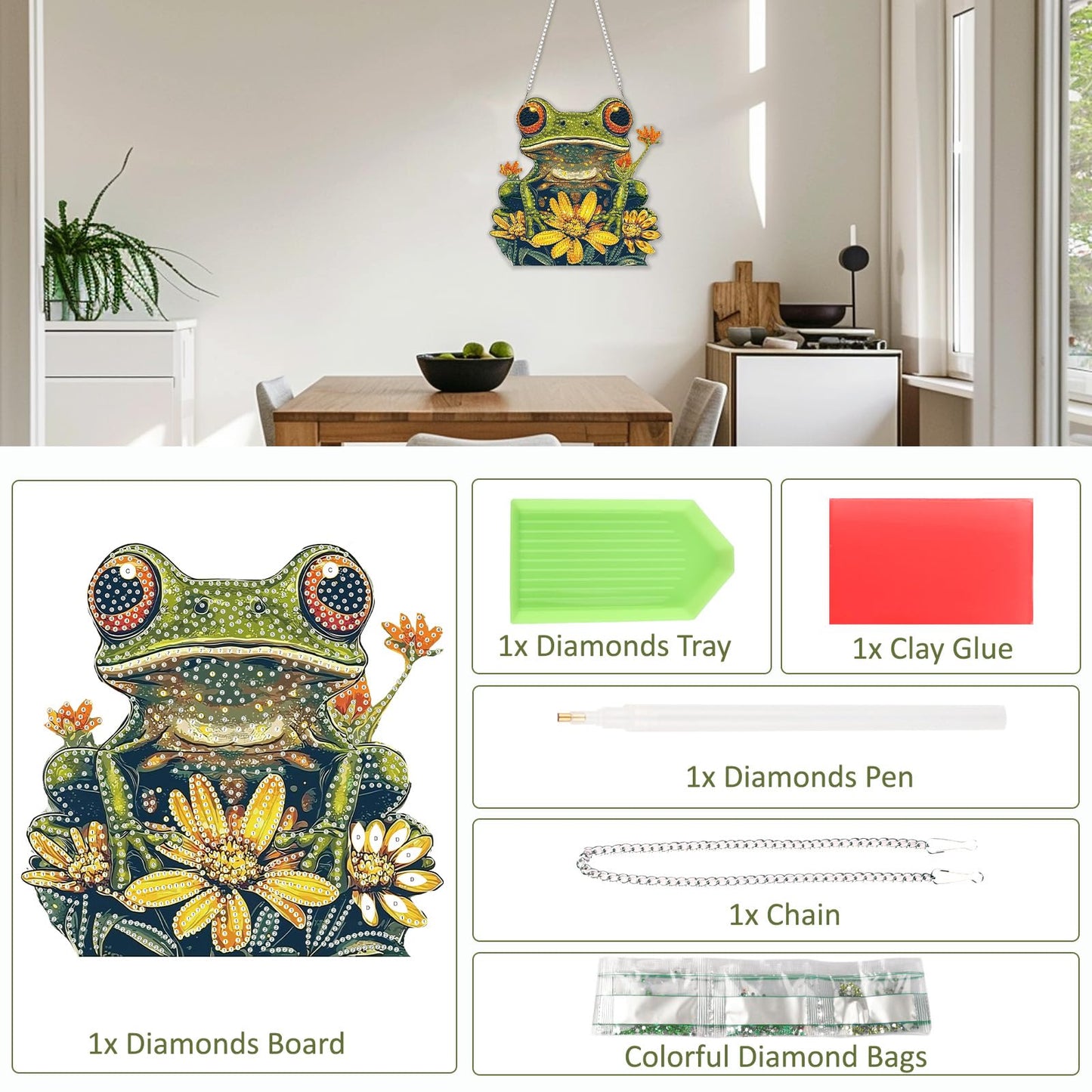 SENQAO Frog Diamond Art Hanging Kit for Adult, Special Shaped Rhinestone, DIY Acrylic 5D Diamond Art Painting Window Pendants Home Garden Wall Hanging Kits Hanging Ornament