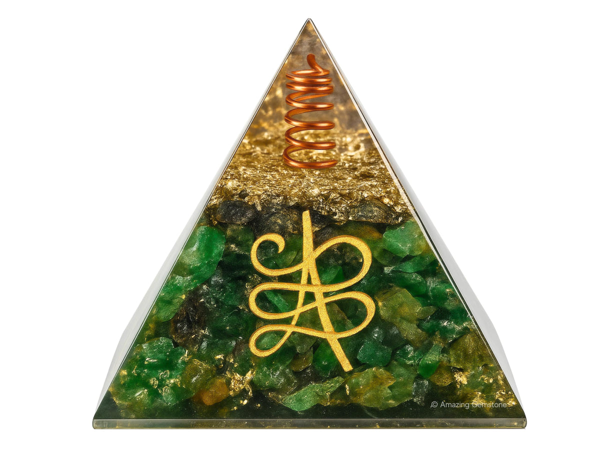 Amazing Gemstone Orgone Pyramid for Money Zibu Symbol Green Aventurine Crystals and Healing Stones - Authentic Orgonite & Organite Gifts to Atrract Money Abundance Wealth Home Lucky Stone 808520741