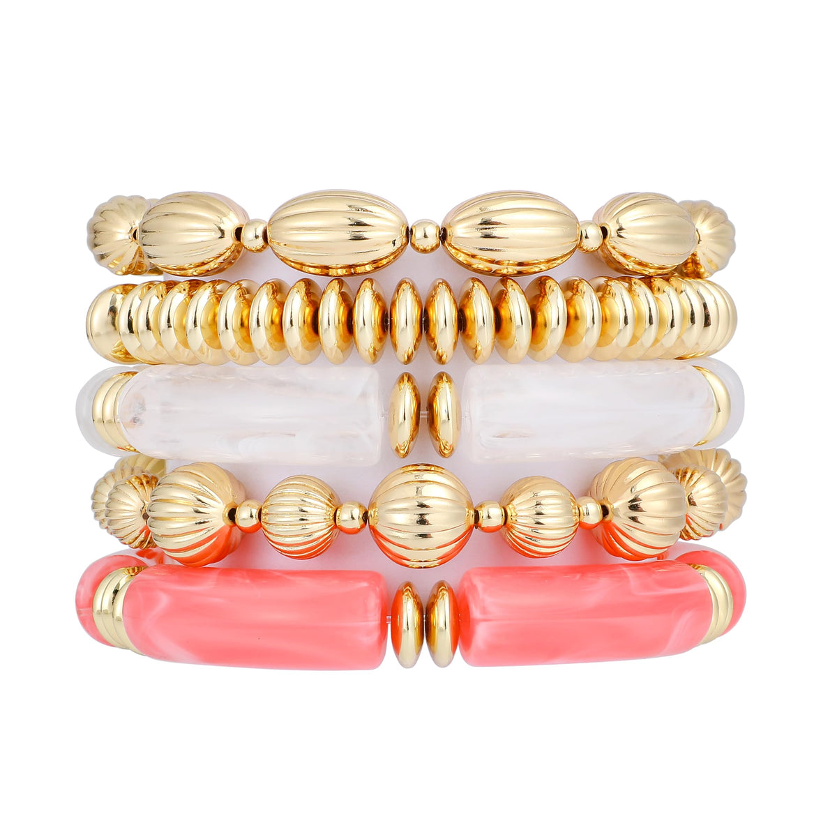 RISHEGAE Chunky Bangle Bracelets for Women Stackable Resin Bamboo Tube Bracelet Stretch Gold Beaded Bracelets Summer Beach Surfer Bracelets Gift Jewelry