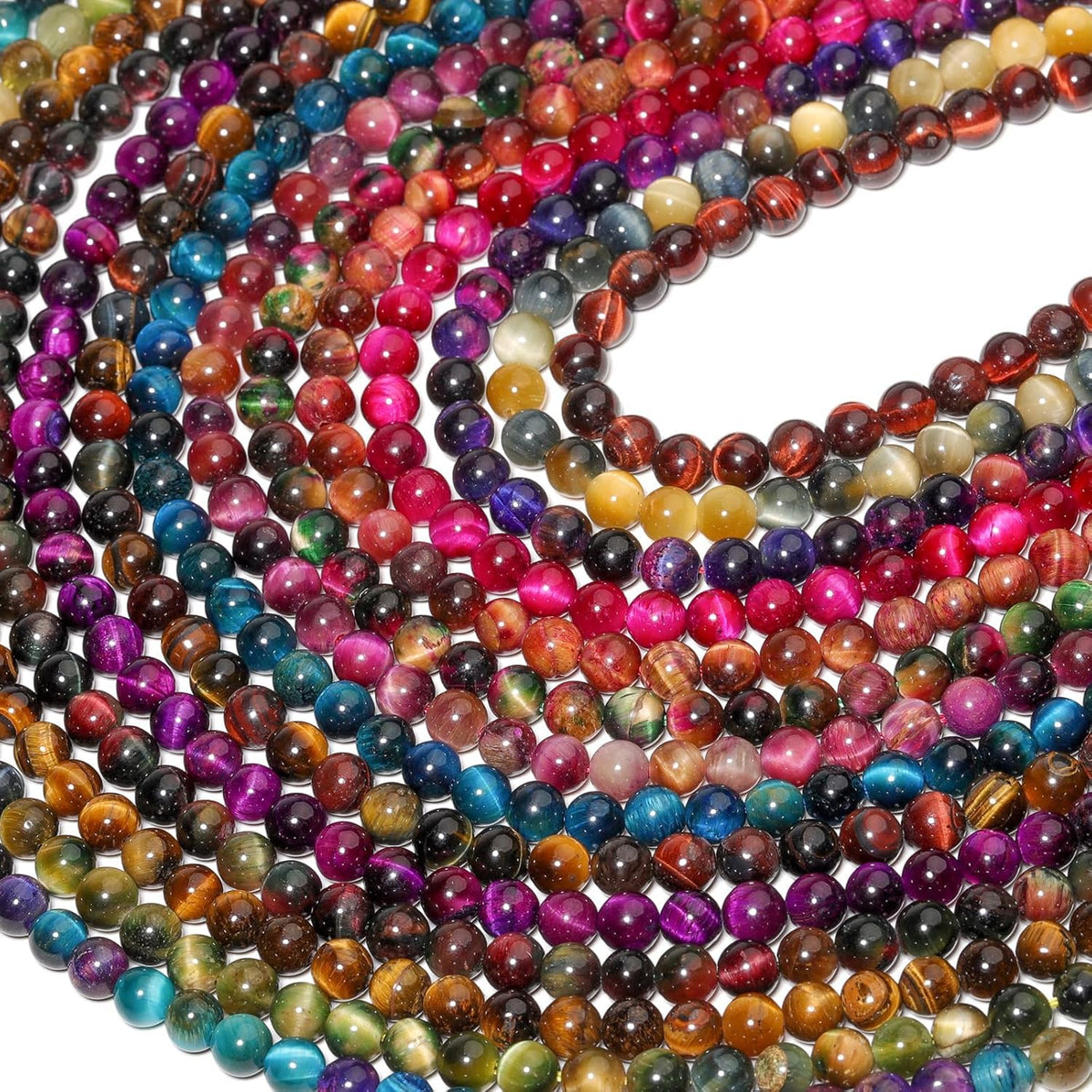 Yochus Natural Tiger Eye Beads, 60Pcs 6MM Milky Way Blue Green Color Enhance Round Loose Stone Bulk, DIY Charm Smooth Gemstone Beads for Jewelry Making