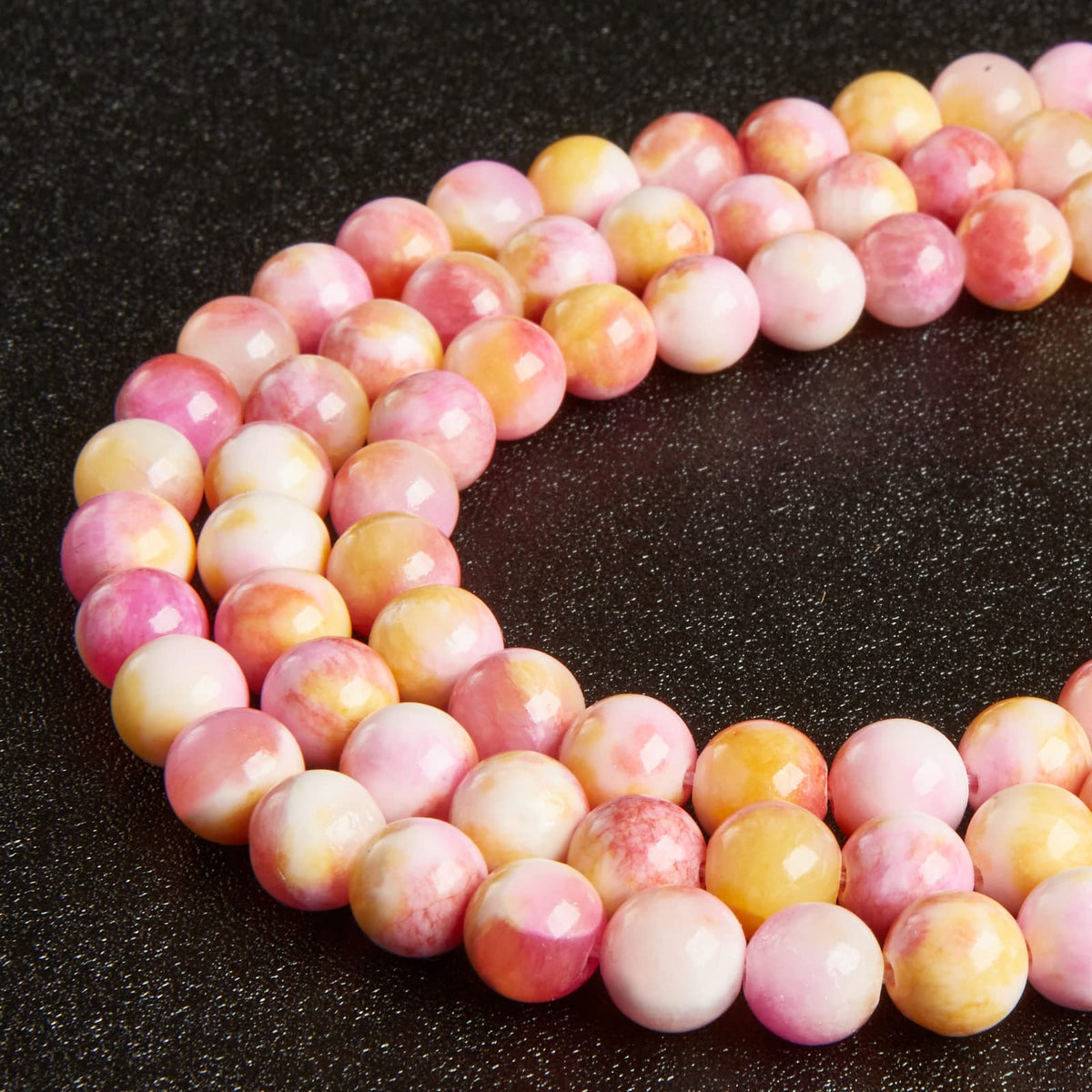 60pcs 6mm Pink Yellow Jade Beads Natural Gemstone Beads Round Loose Beads for Jewelry Making