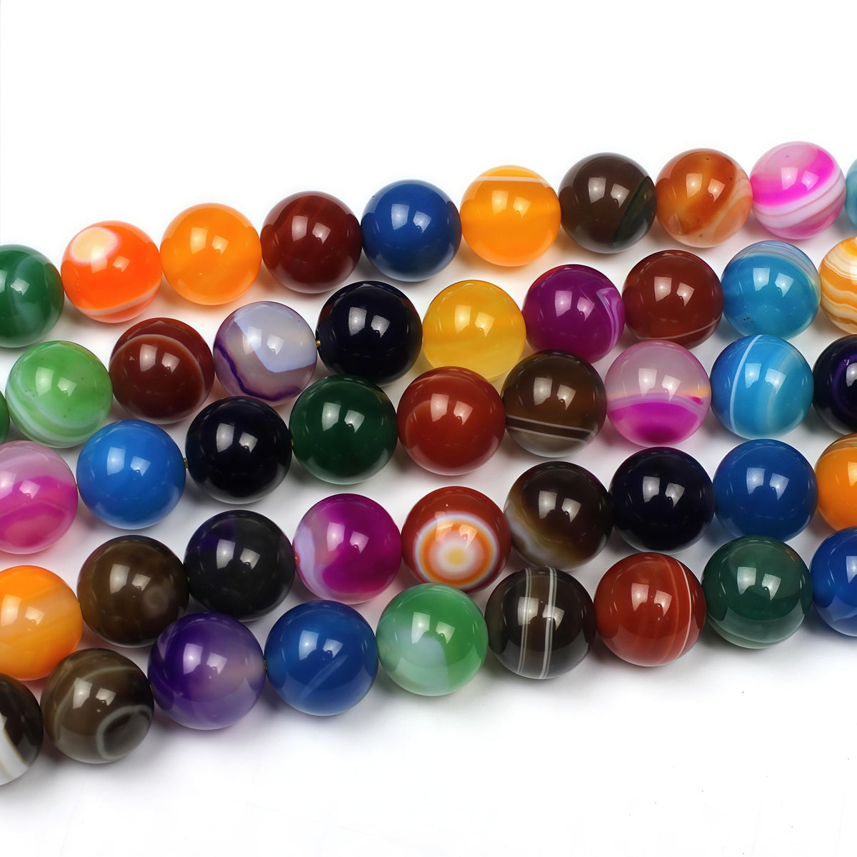 MJDCB Natural Multicolor Stripe Agate Beads Round Loose Beads for Jewelry Making DIY Bracelet Necklace (6mm)