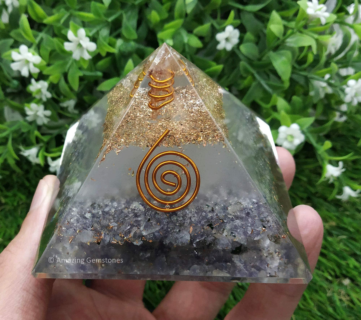 Amazing Gemstone Large Orgone Pyramid | Glow in Dark Iolite Pyramid Crystal | Orgonite Pyramid | Organ Pyramids Positive Energy Healing