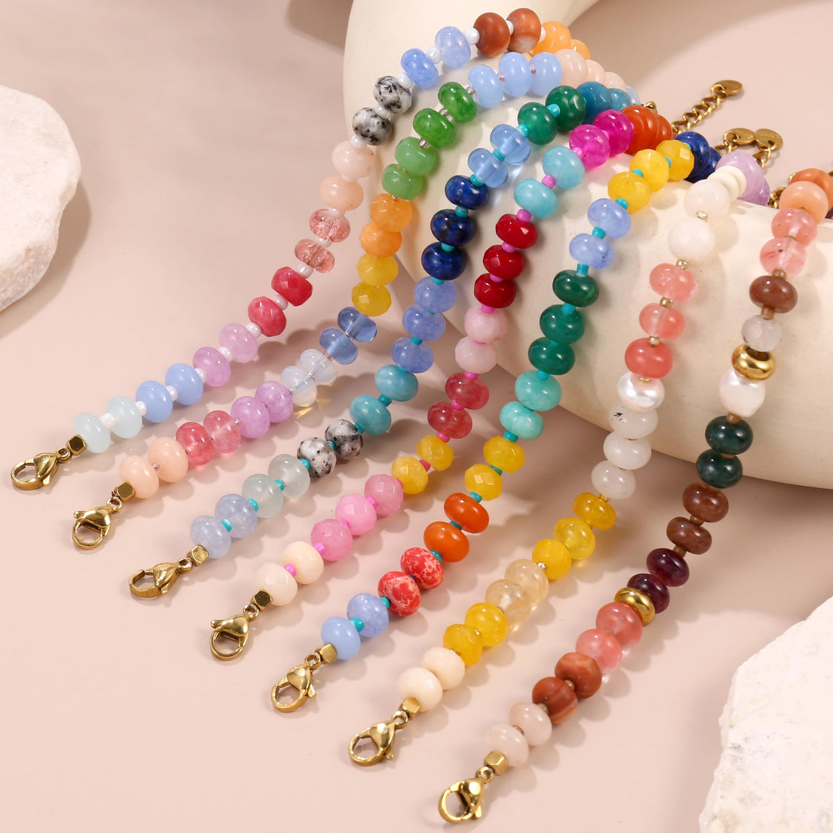 Badu Gemstone Beaded Bracelet for Women Colorful Natural Stone Freshwater Pearl Surfer Beach Rainbow Bracelet Jewelry Gift
