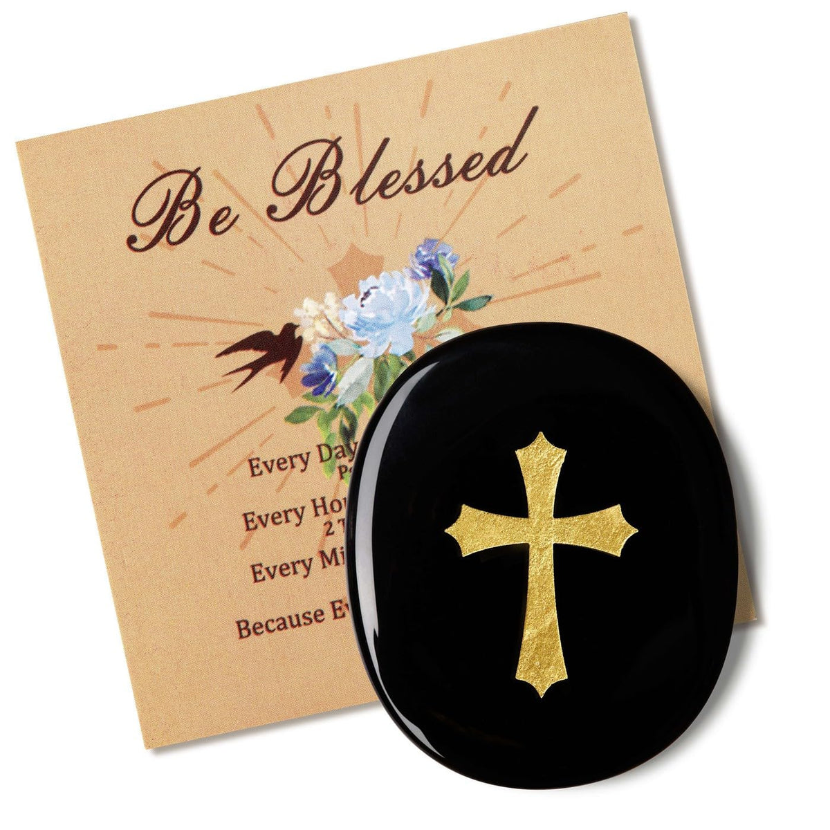 LAIDANLA Black Obsidian Cross Engraved Healing Crystal Worry Stones for Pray Faith Anxiety Relief Oval Palm Stone Polished Natural Crystal Gifts