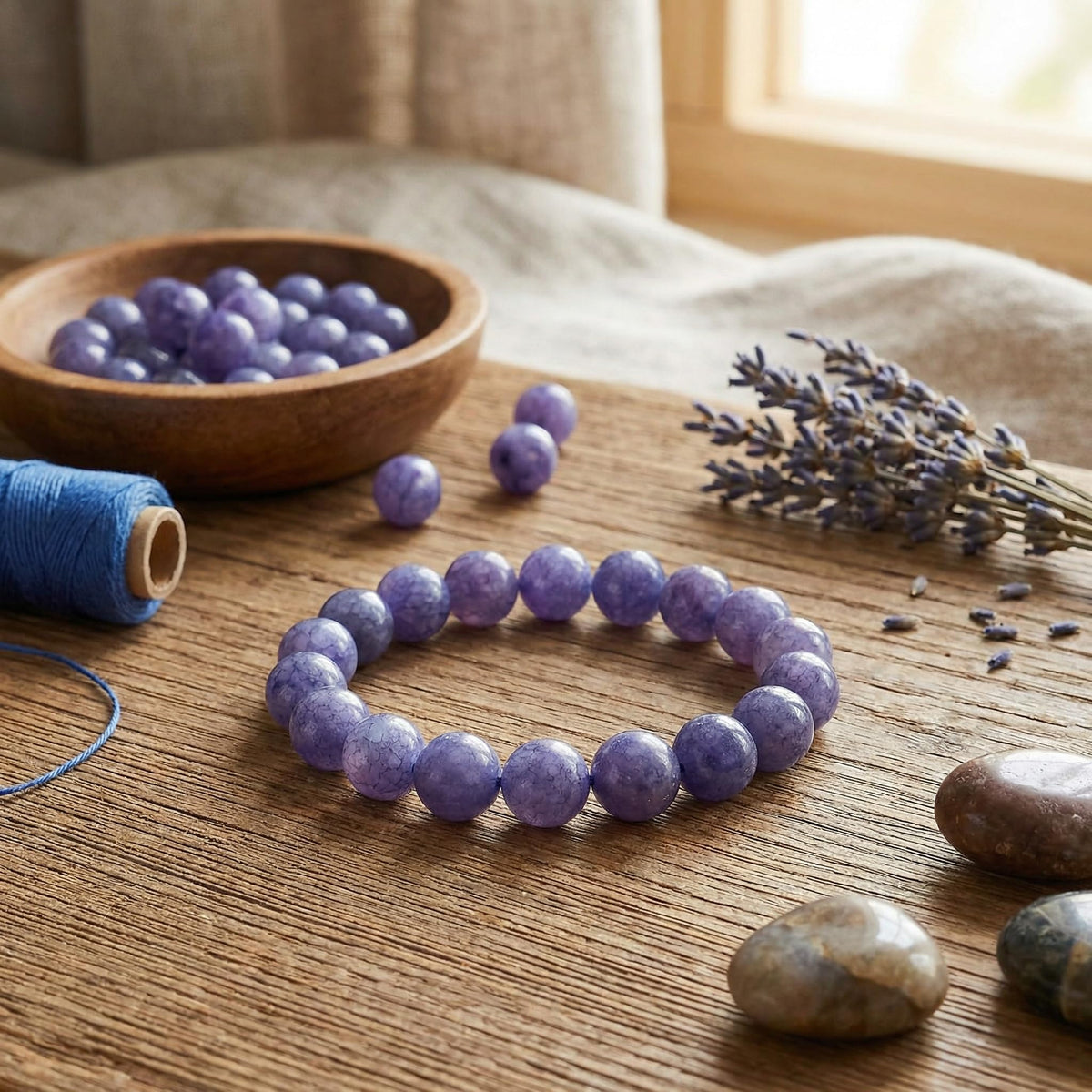 Yochus 45pcs Blue Angelite Stone Beads，8mm Healing Power Natural Stone Round Loose Beads for Jewelry Making Earring Necklace DIY Crafts