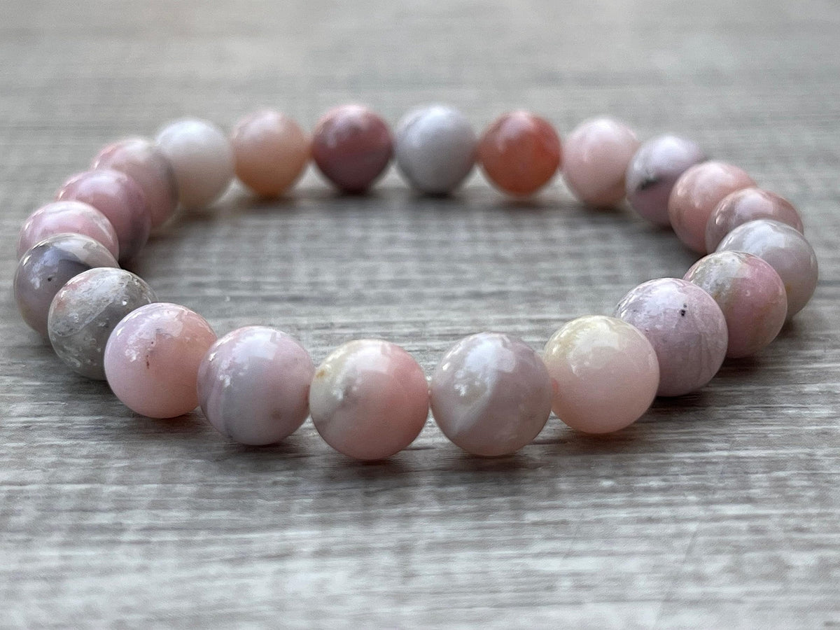 GAF TREASURES Pink Opal Crystal Bead Bracelet 8mm, Genuine Pink Opal Stretch Gemstone Bracelet, Healing Crystal Bracelet, Gift for Men & Women (1)