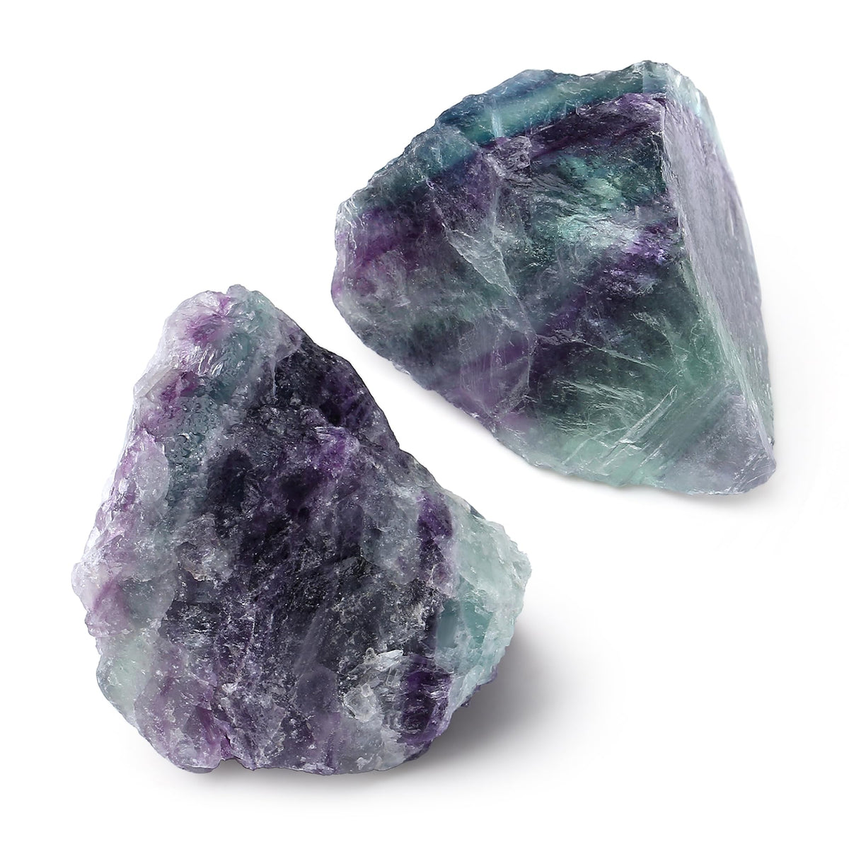 QINJIEJIE Fluorite Crystal 2PCS Raw Crystals 1.8-2.2'' Color Stones Natural Crystals Healing Stones Bulk Large Stones for Tumbling Cabbing Fountain Rocks Polishing Handmade DIY Gifts